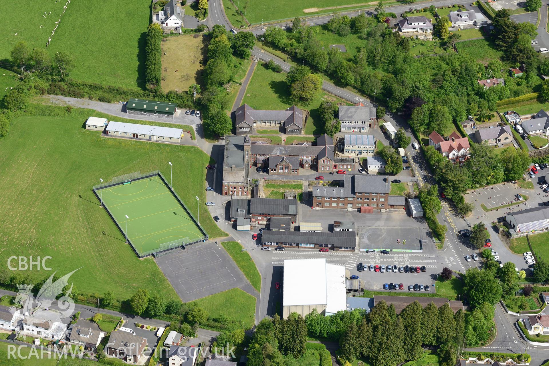 Ysgol Dyffryn Teifi, Llandysul. Oblique aerial photograph taken during the Royal Commission's programme of archaeological aerial reconnaissance by Toby Driver on 3rd June 2015.