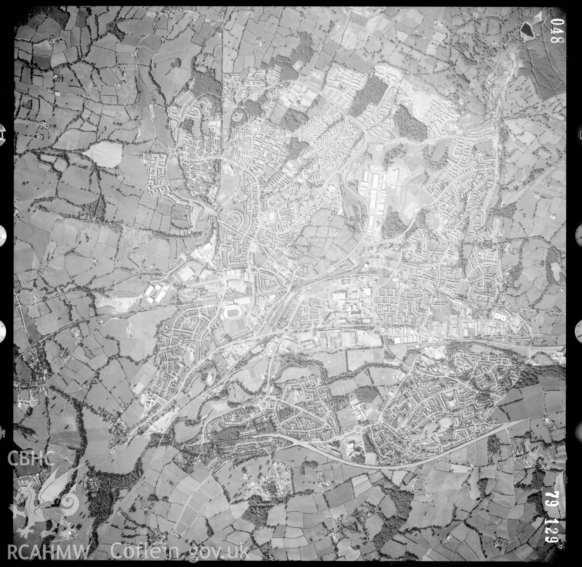 Aerial photograph of Cwmbran, taken in 1979. Included as part of Archaeology Wales' desk based assessment of former Llantarnam Community Primary School, Croeswen, Oakfield, Cwmbran, conducted in 2017.