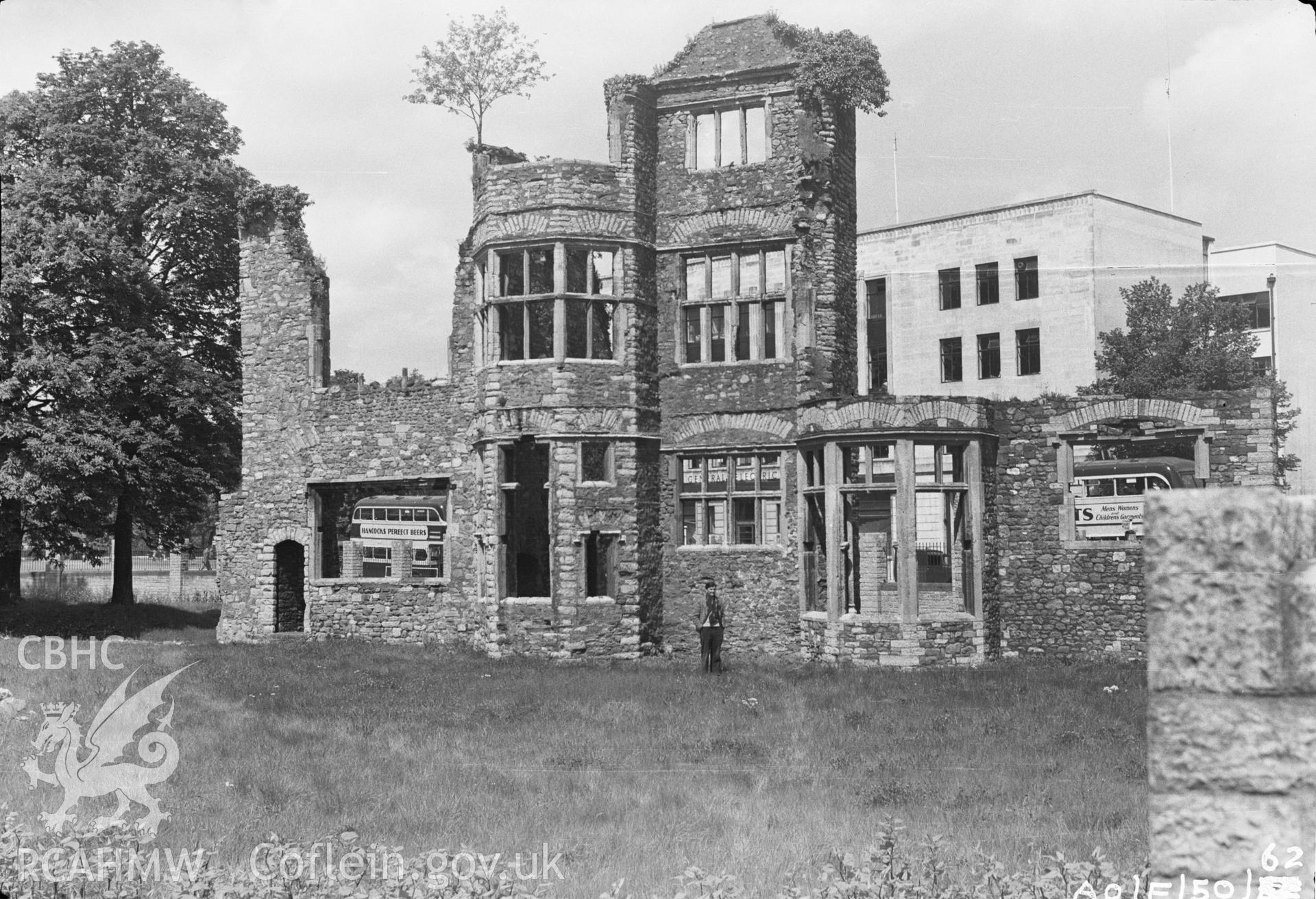 Digital copy of a nitrate negative showing remains of Herbert Mansion, Cardiff, taken by Ordnance Survey.