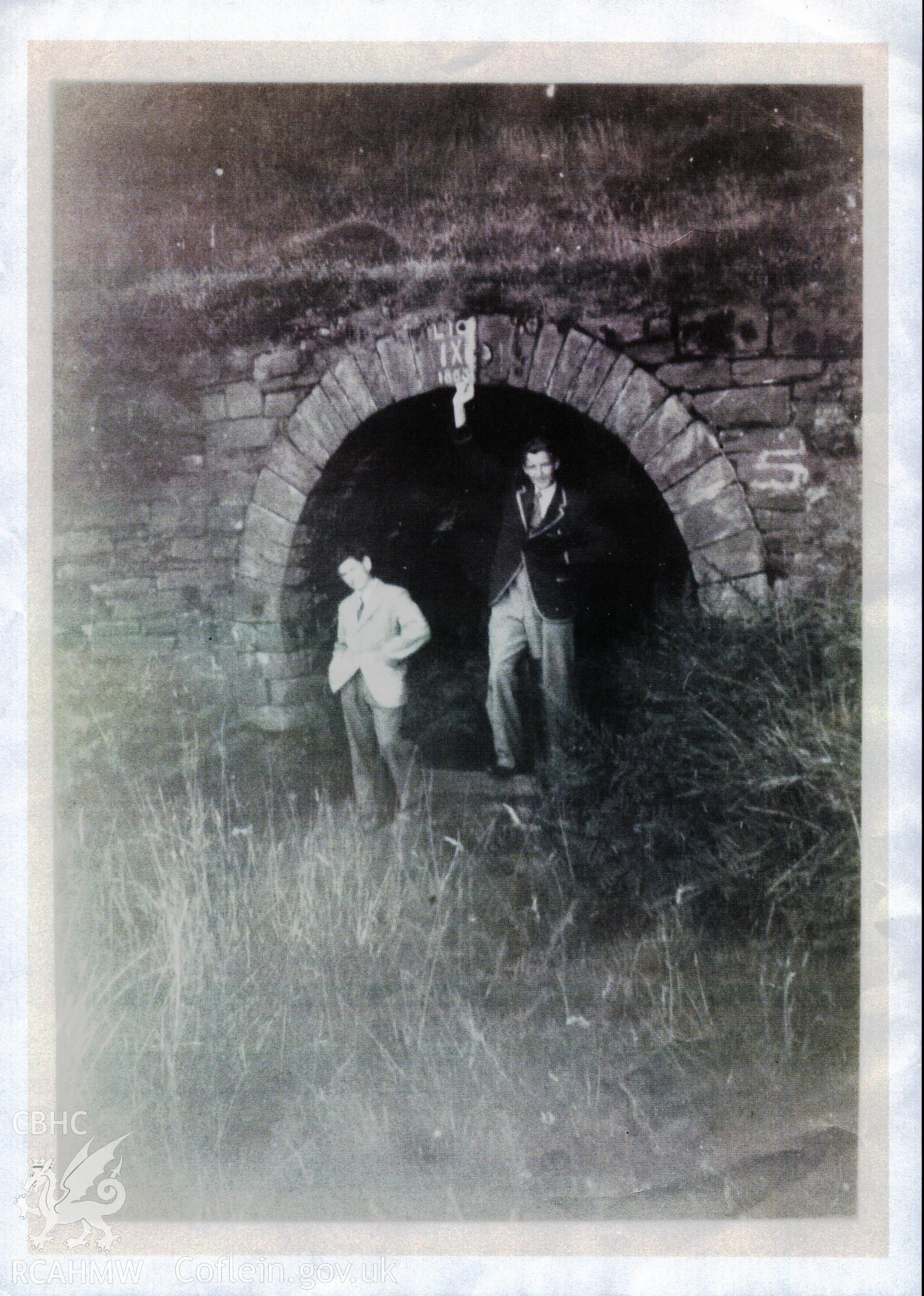 Black and white photograph of Gareth Rees and Ronald Austin of Porthcawl, taken at no. 9 Level above Maesteg cemetery. Donated to the RCAHMW by Cyril Philips as part of the Digital Dissent Project.