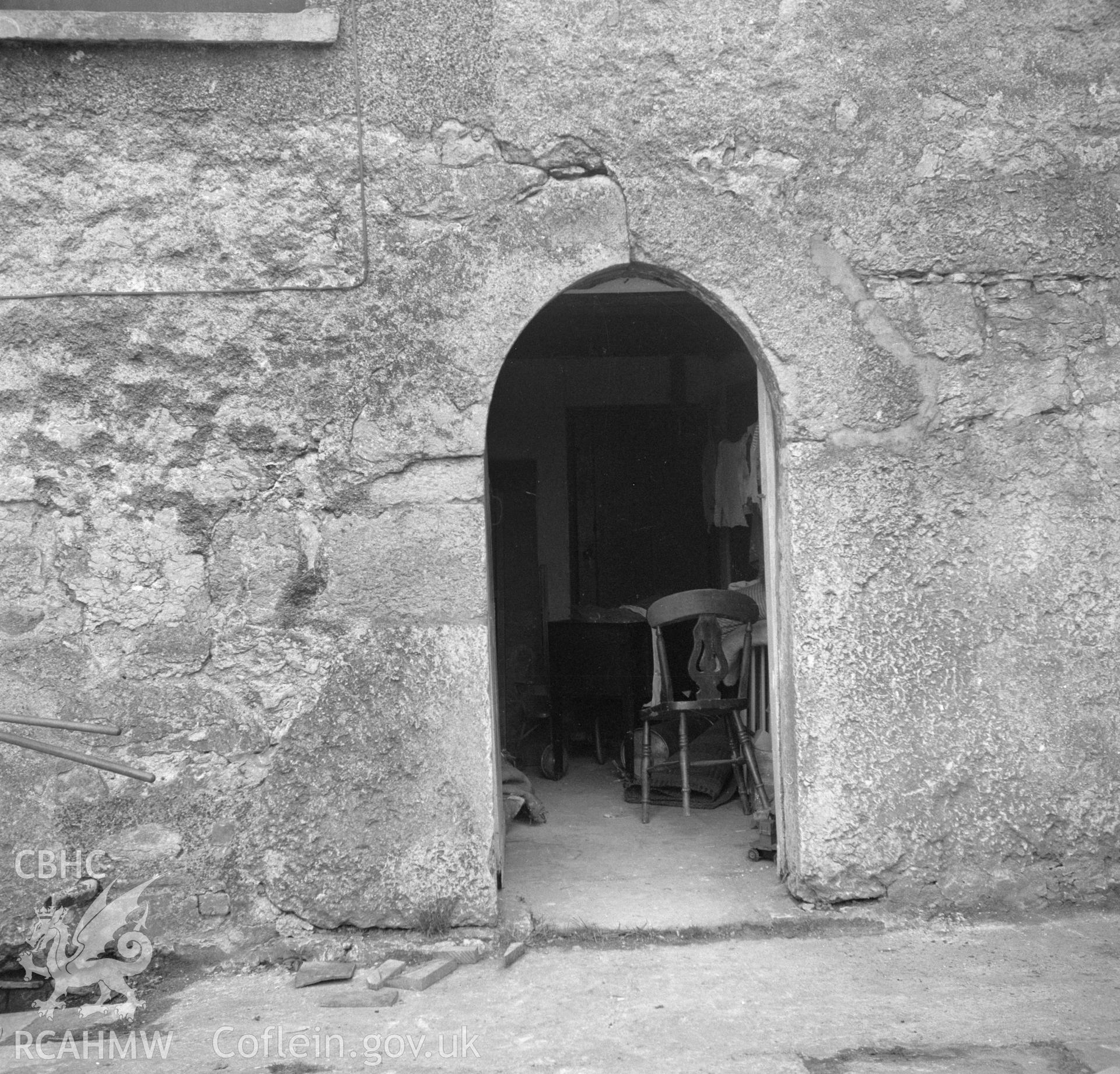 Digital copy of a nitrate negative showing exterior doorway at Faenol Fach, Abergele, Denbighshire.