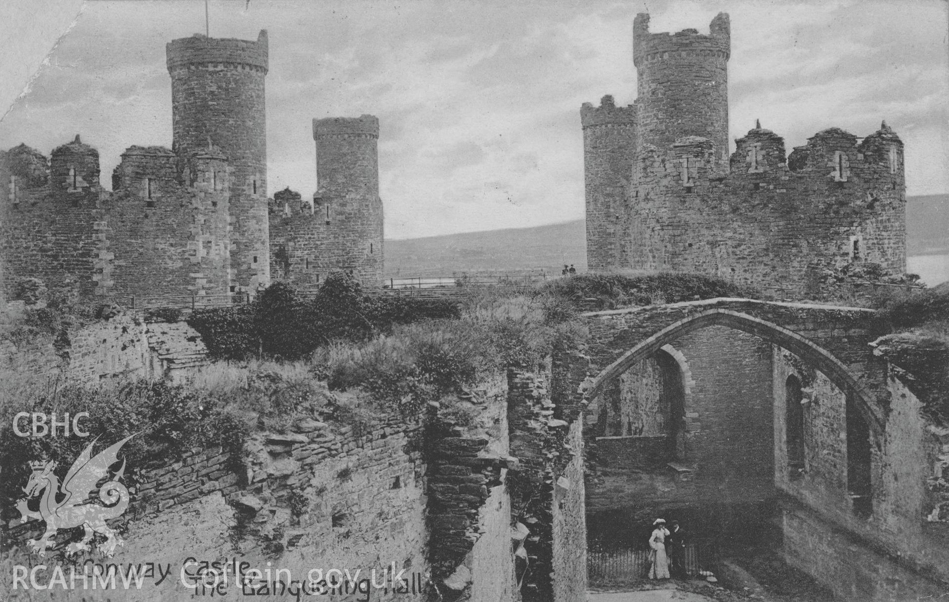 Digital copy of an albumen print showing an early view of the Banqueting Hall at Conway Castle.