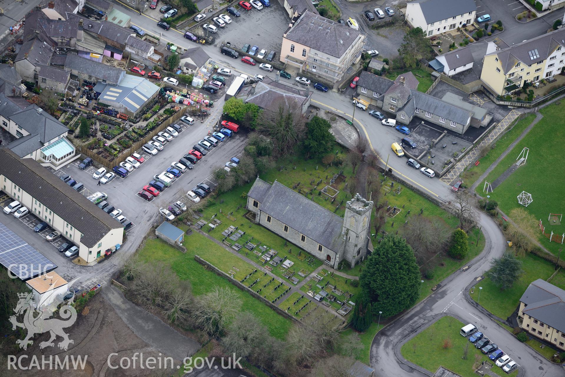 Former Church School, Newcastle Emlyn. Oblique aerial photograph taken during the Royal Commission's programme of archaeological aerial reconnaissance by Toby Driver on 13th March 2015.