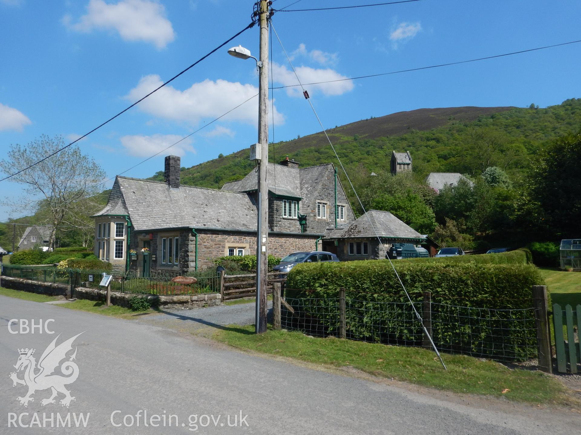 House in Arts and Crafts style in Elan Village, looking north-east. Photographed as part of Archaeological Desk Based Assessment of Afon Claerwen, Elan Valley, Rhayader. Assessment conducted by Archaeology Wales in 2018. Report no. 1681. Project no. 2573.