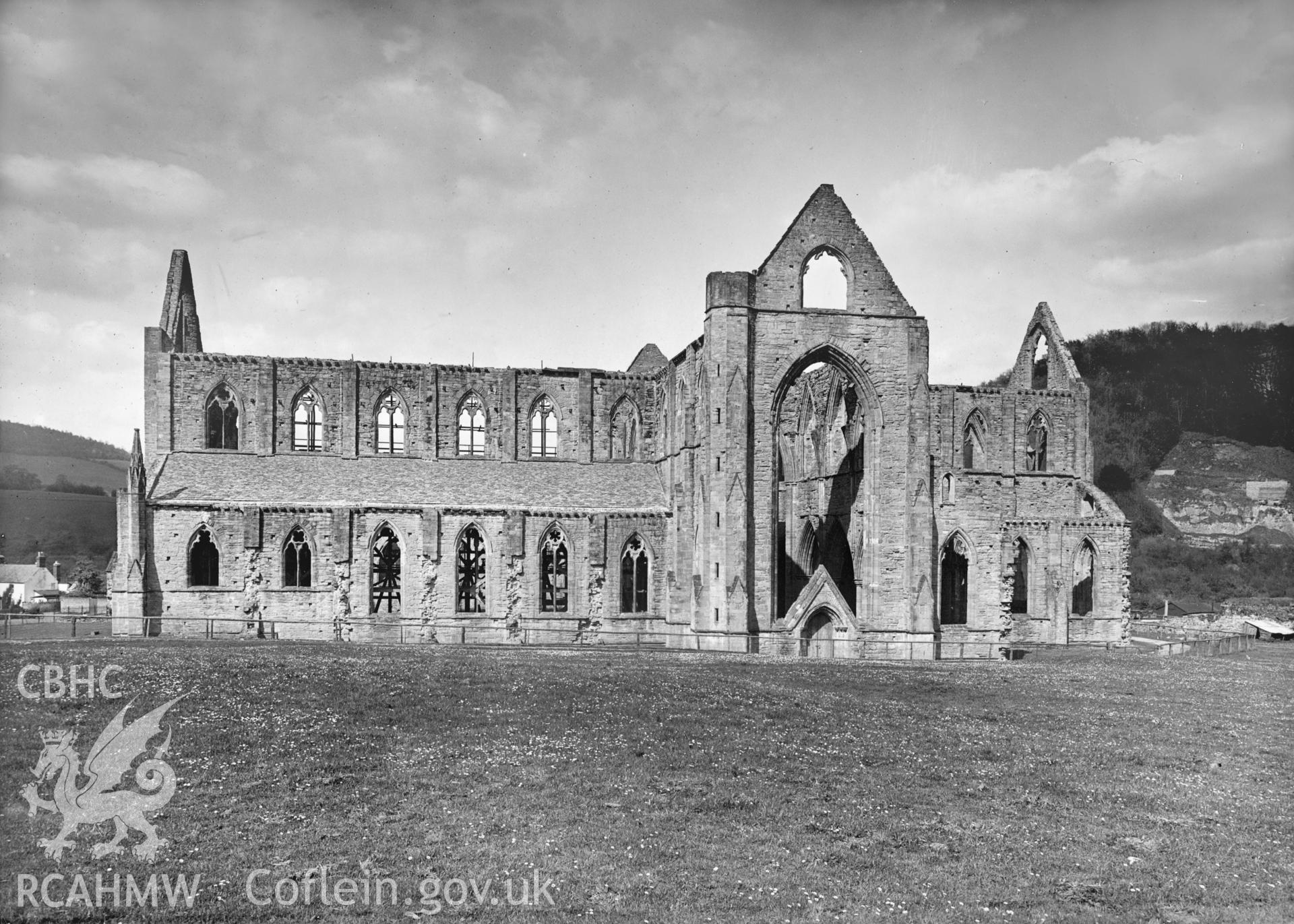 Digital copy of a photograph showing general view of Tintern Abbey from the south, taken by F H Crossley, c.1948.