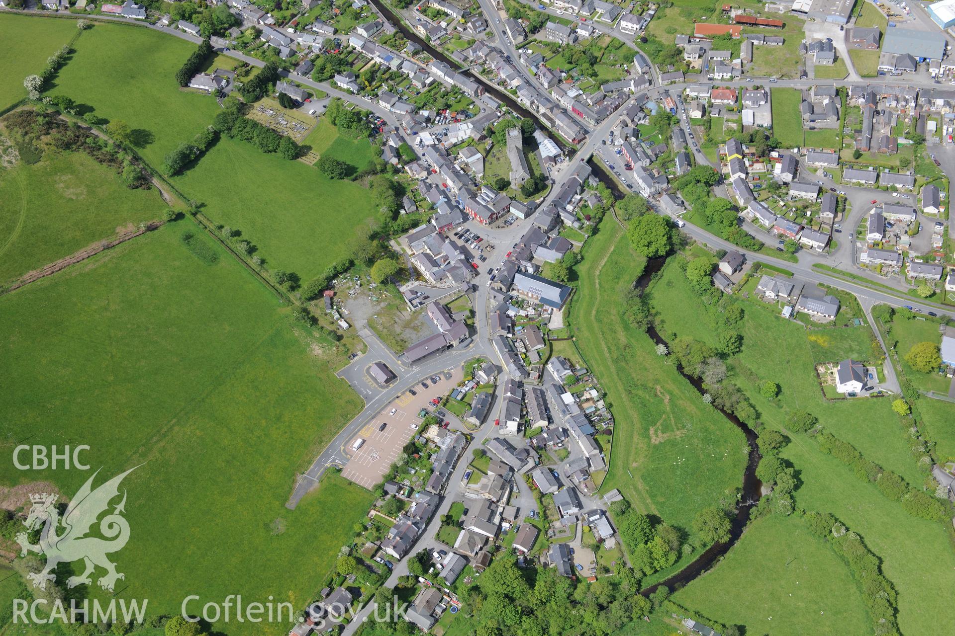 Tregaron Town. Oblique aerial photograph taken during the Royal Commission's programme of archaeological aerial reconnaissance by Toby Driver on 3rd June 2015.