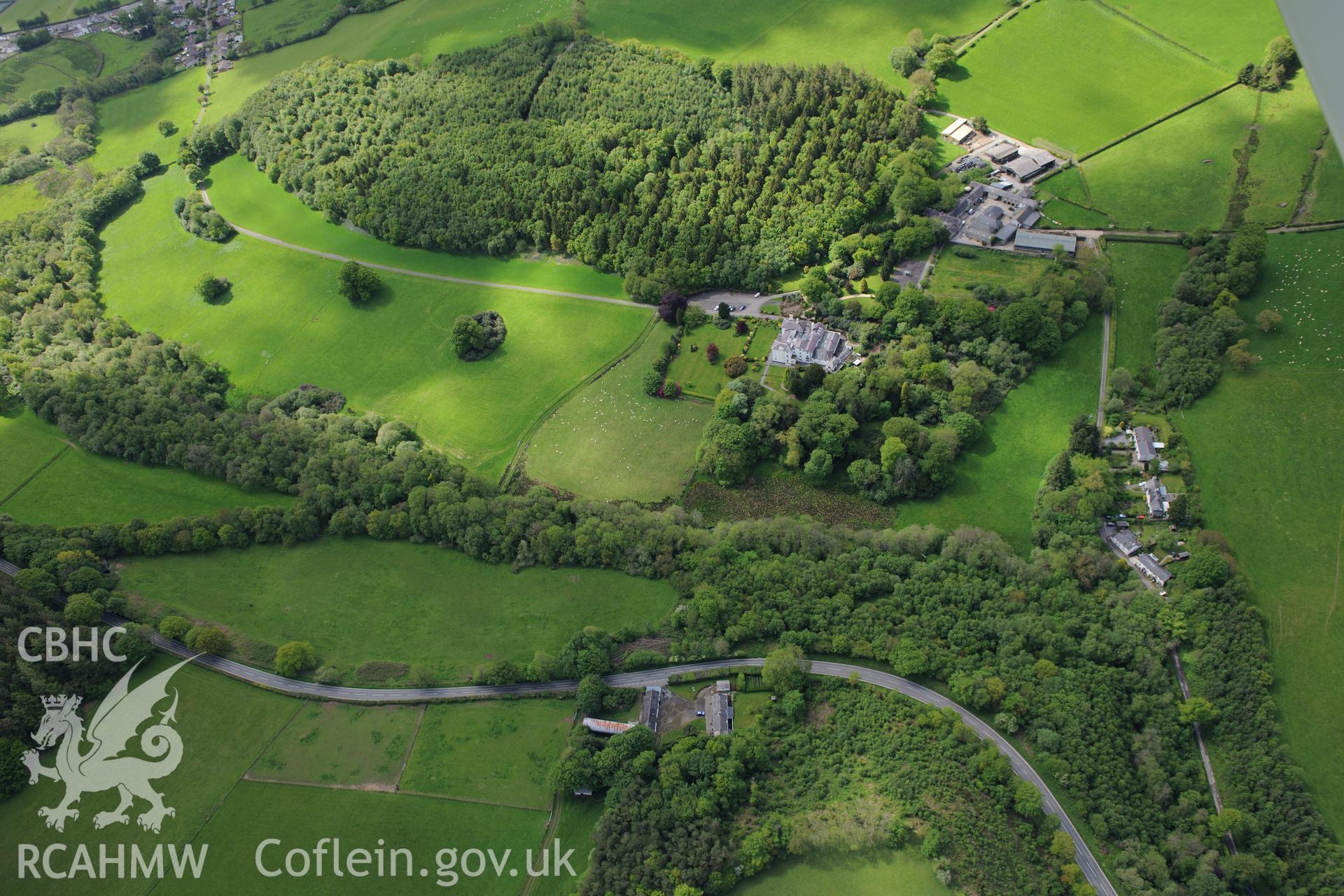 Falcondale Mansion, Garden, Home Farm and Coach House, Lampeter. Oblique aerial photograph taken during the Royal Commission's programme of archaeological aerial reconnaissance by Toby Driver on 3rd June 2015.