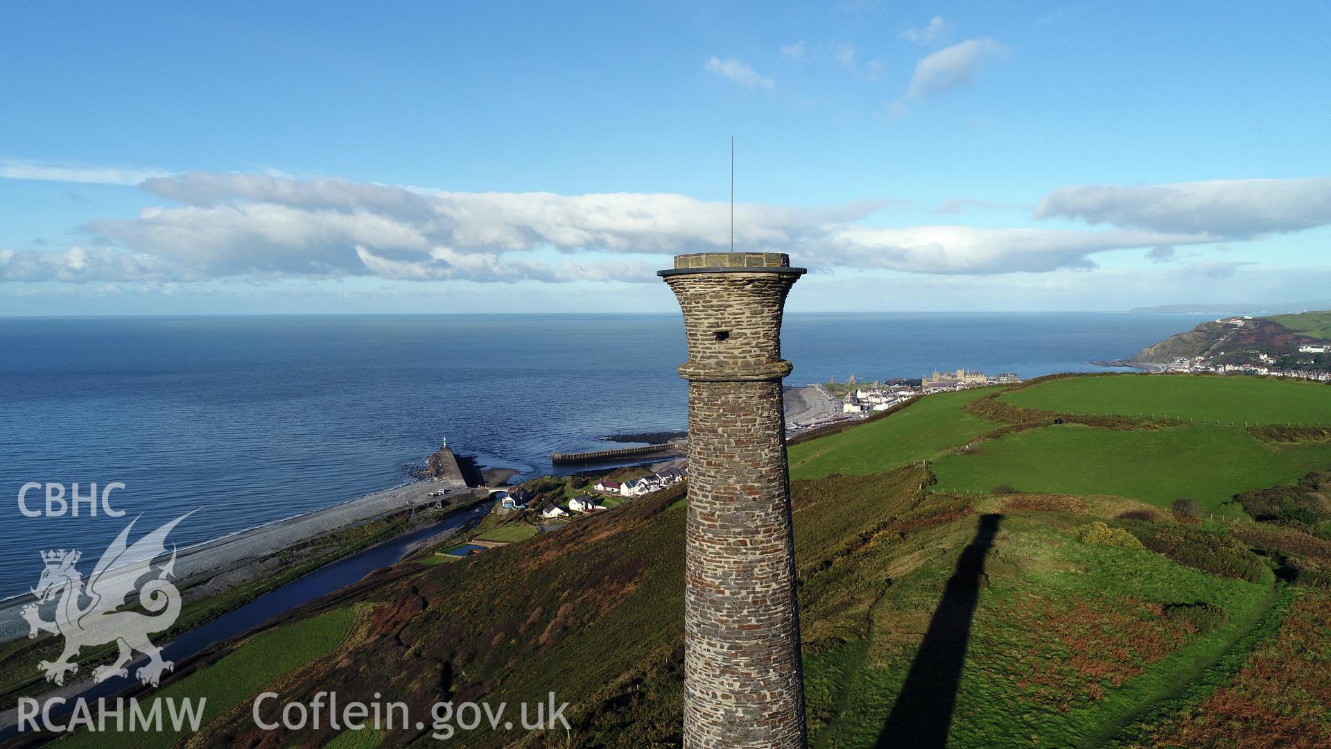 CHERISH Project DJI drone photo survey of Pen Dinas Hillfort and the Wellington Monument. ? Crown: CHERISH PROJECT 2017. Produced with EU funds through the Ireland Wales Co-operation Programme 2014-2020. All material made freely available through the Open Government Licence.