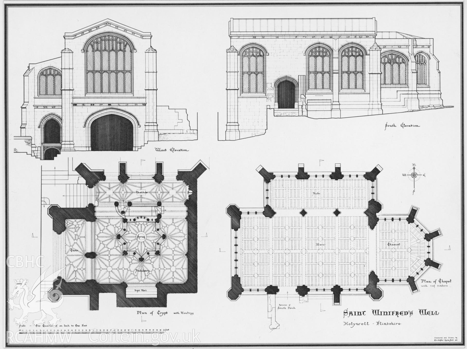 Digital copy of plan and elevation drawing of St Winifrede's Well.