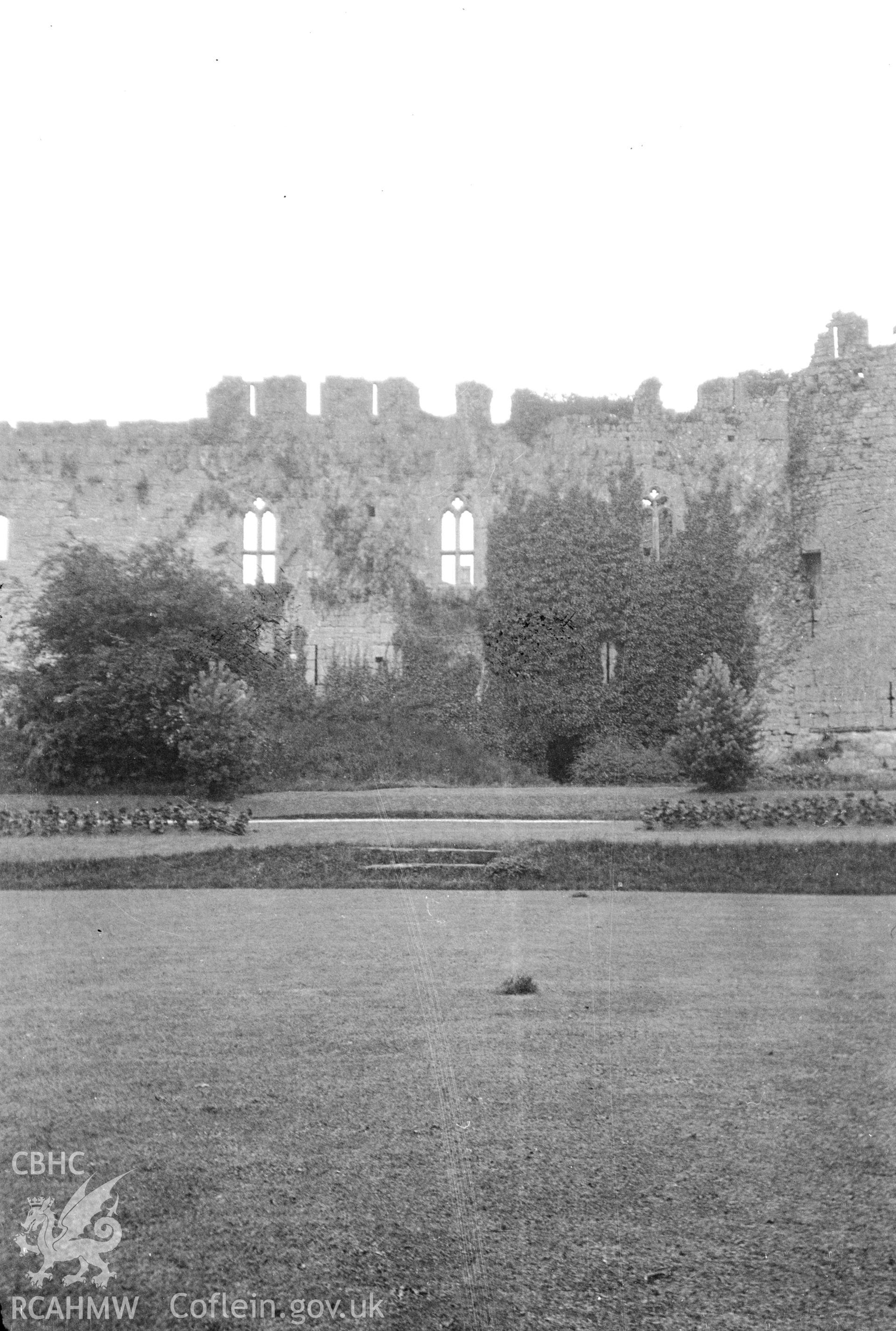 Digital copy of nitrate negative showing Caldicot Castle. From the Cadw Monuments in Care Collection.