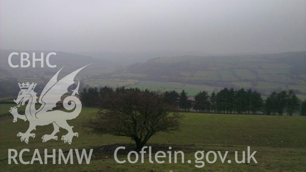 Digital colour photograph of the Pilleth battlefield. Photographed during Phase Three of the Welsh Battlefield Metal Detector Survey, carried out by Archaeology Wales, 2012-2014. Project code: 2041 - WBS/12/SUR.