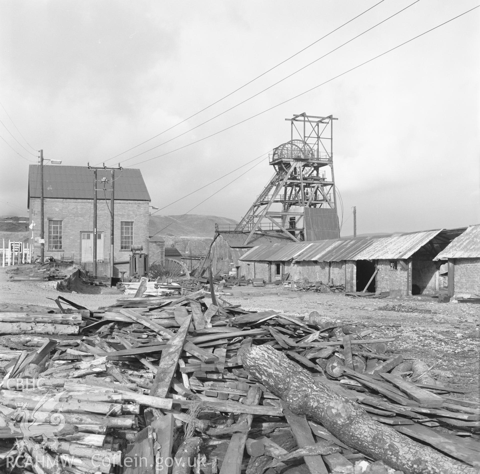 Digital copy of an acetate negative showing general view of colliery yard at Big Pit, from the John Cornwell Collection.