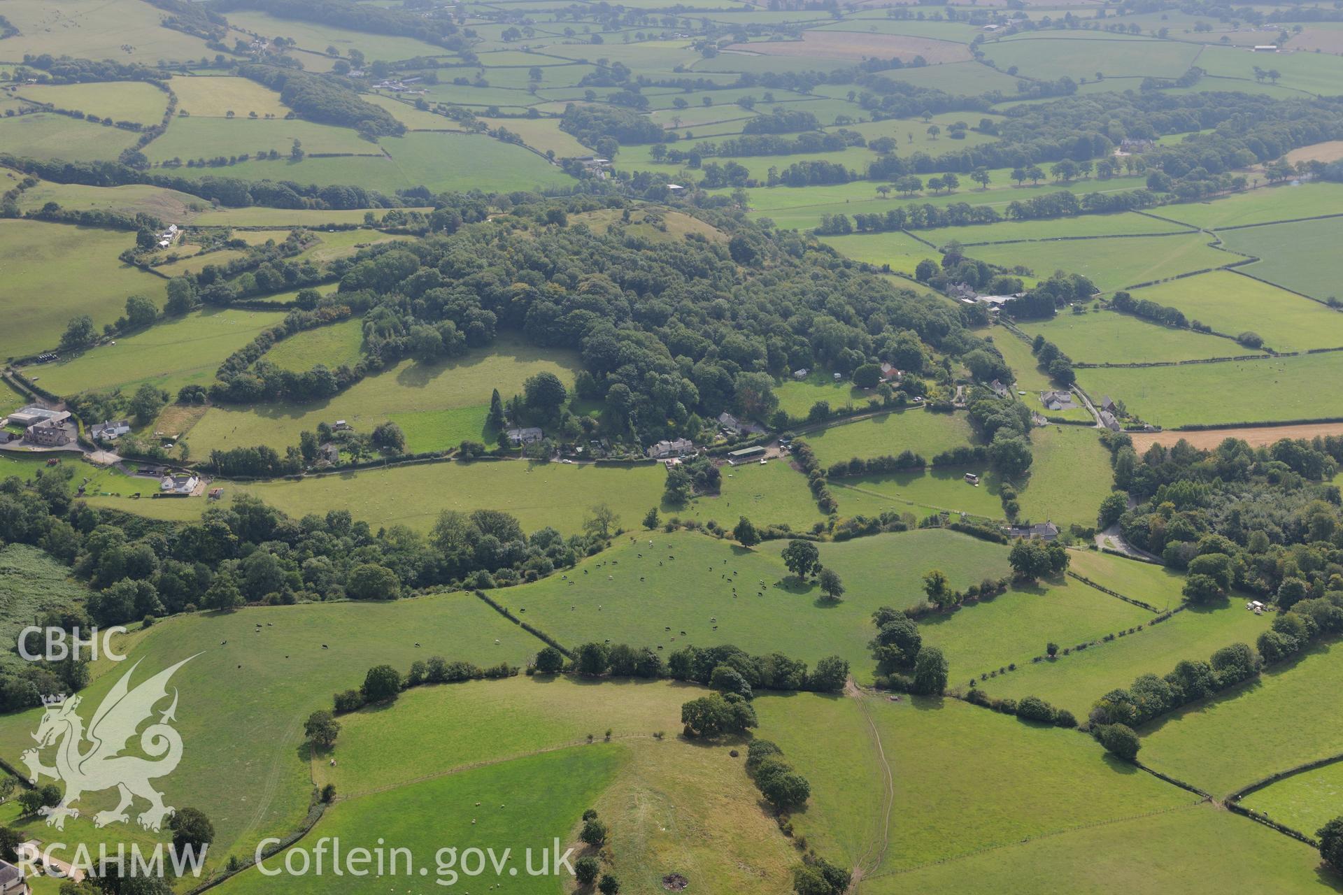 Craig Tremeirchion, including site of Cae-Gwyn cave and Ffynnon Beuno cave. Oblique aerial photograph taken during the Royal Commission's programme of archaeological aerial reconnaissance by Toby Driver on 11th September 2015.