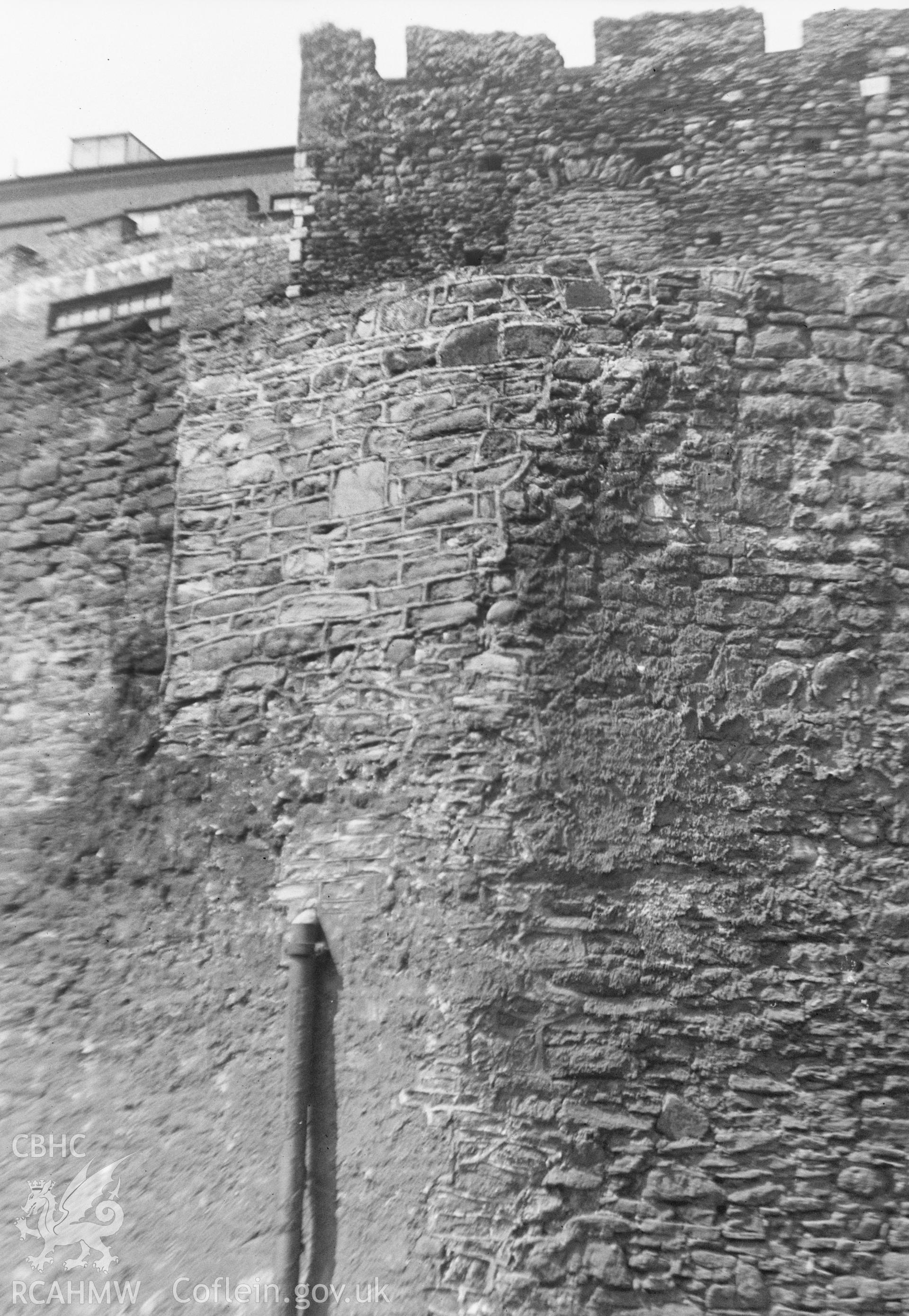 Digital copy of a nitrate negative showing view of Swansea Castle taken by Leonard Monroe, April 1930.