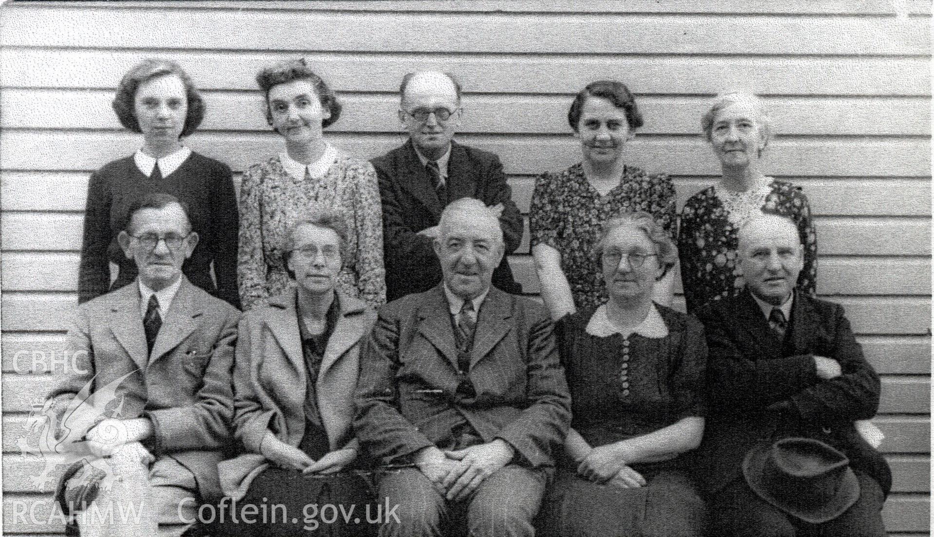 Black and white photograph of members of Bethania Chapel's congregation. Donated to the RCAHMW by Cyril Philips as part of the Digital Dissent Project.