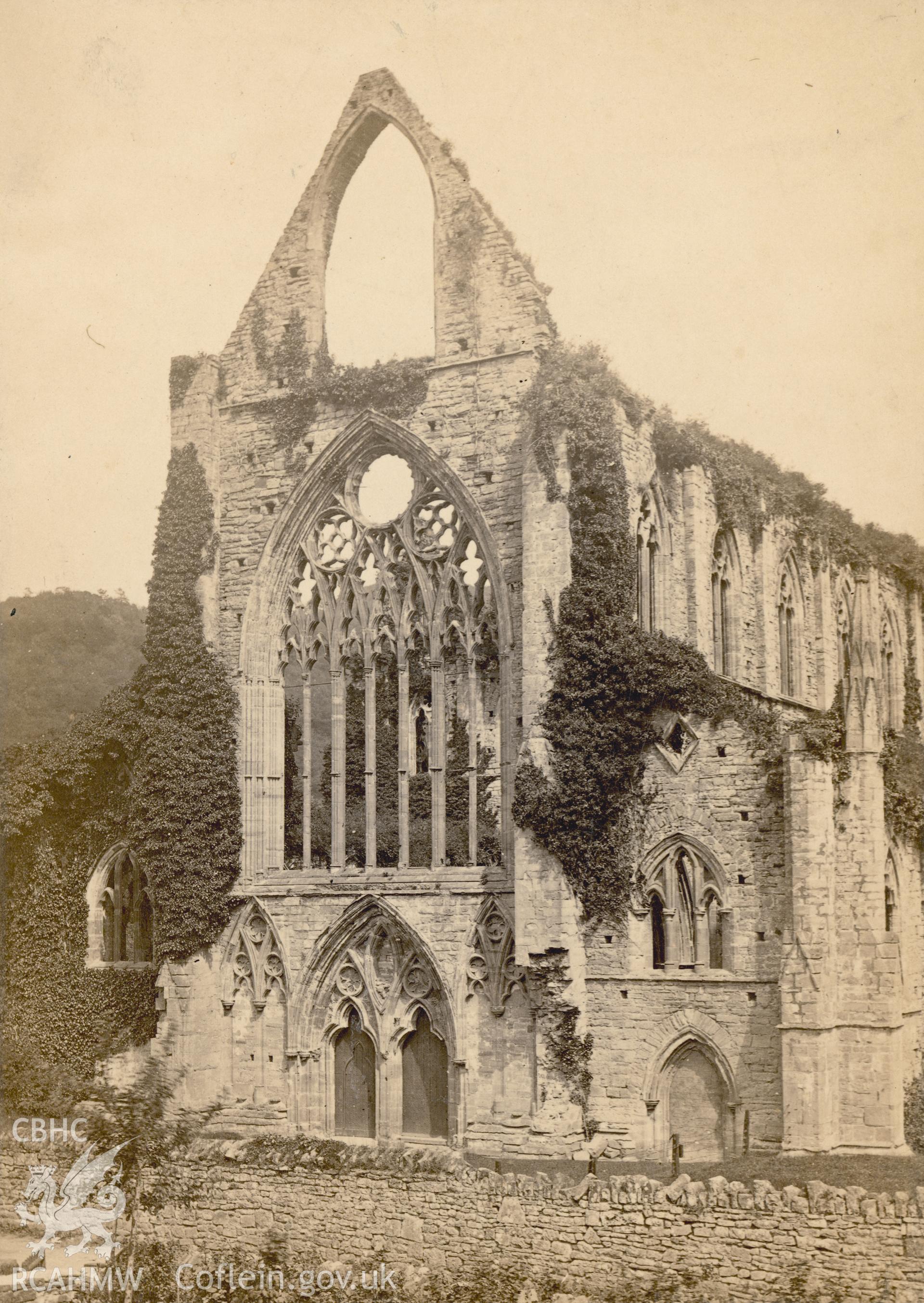 Digital copy of a circa 1870 albumen print showing the west front of Tintern Abbey.