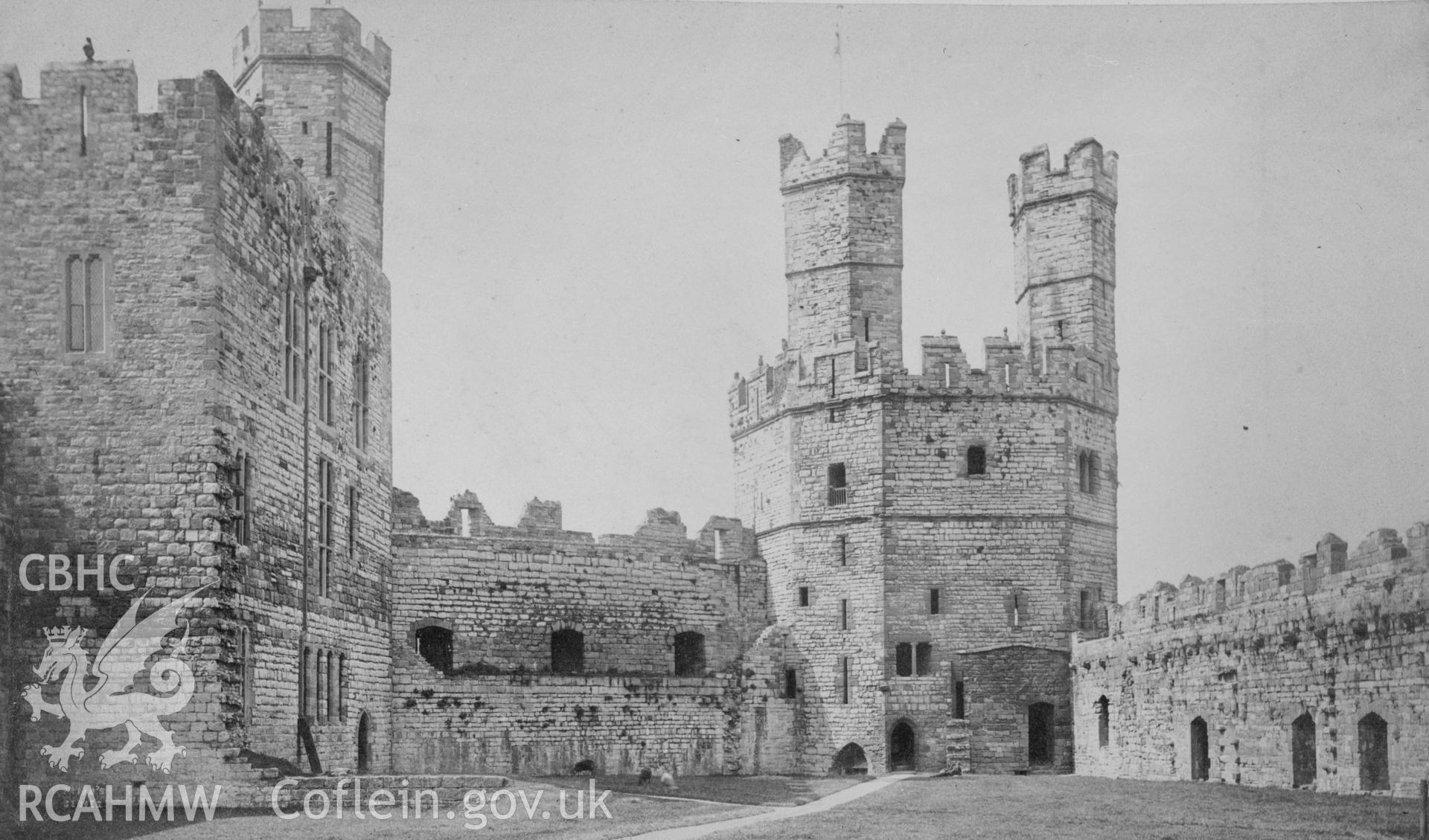 Digital copy of an acetate negative showing Caernarfon Castle.