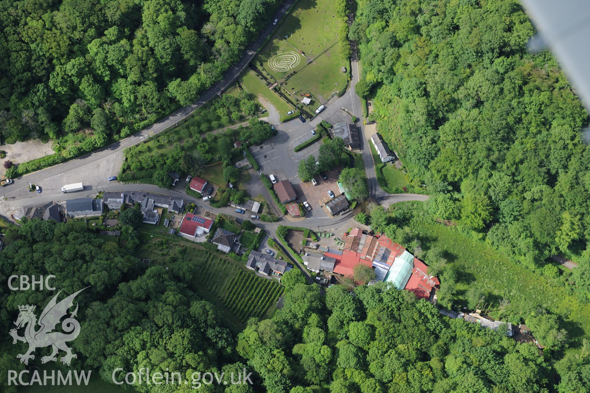 Parkmill corn mill, Gower Heritage Centre. Oblique aerial photograph taken during the Royal Commission's programme of archaeological aerial reconnaissance by Toby Driver on 19th June 2015.