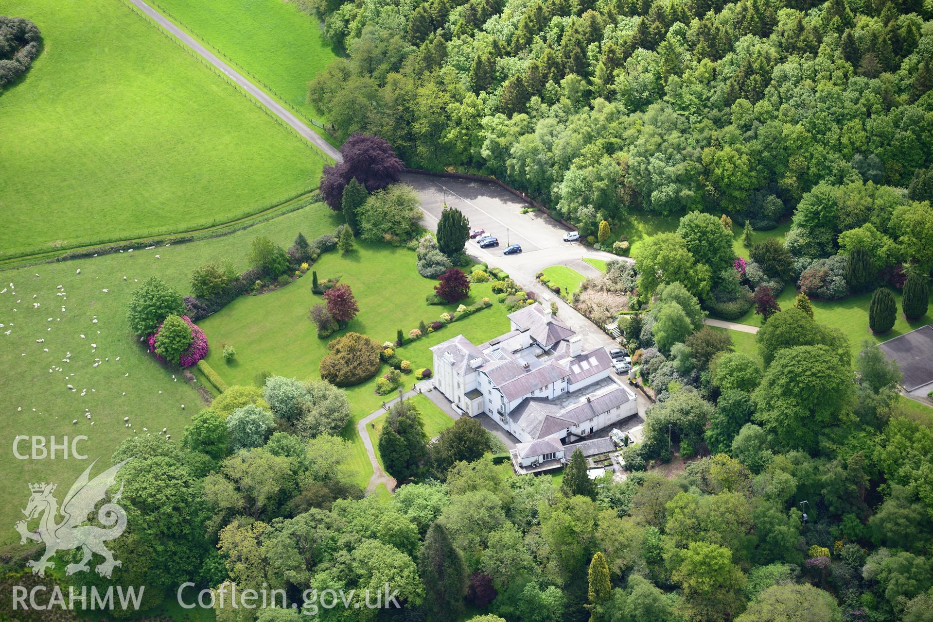Falcondale mansion and garden, Lampeter. Oblique aerial photograph taken during the Royal Commission's programme of archaeological aerial reconnaissance by Toby Driver on 3rd June 2015.