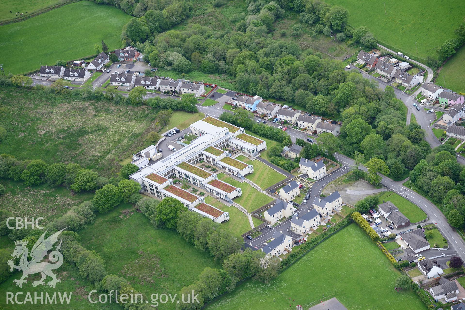 Llanybydder. Oblique aerial photograph taken during the Royal Commission's programme of archaeological aerial reconnaissance by Toby Driver on 3rd June 2015.