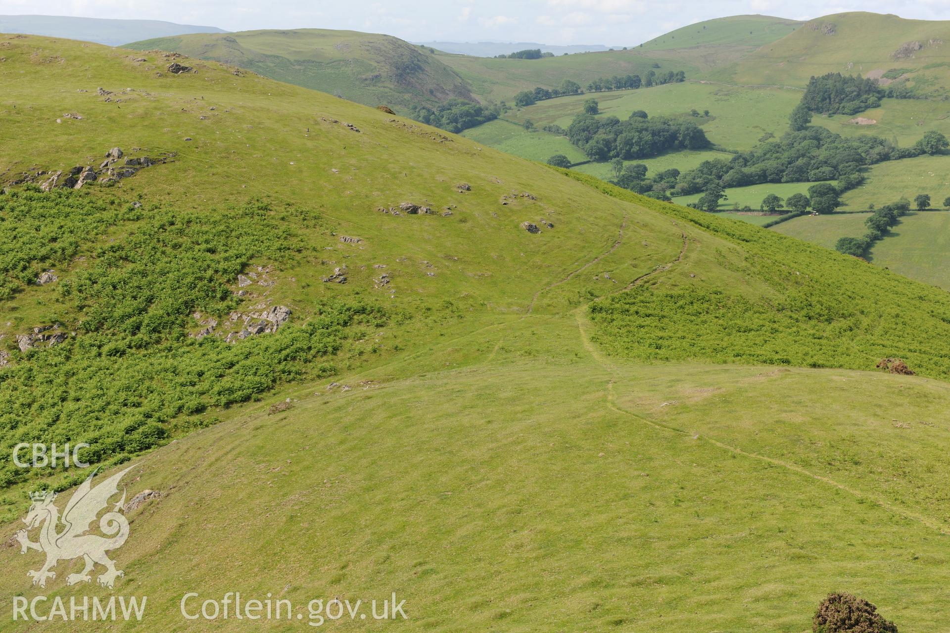 Photographic survey of Castle Bank hillfort, showing details of ramparts and earthworks, conducted on 5th July 2013.