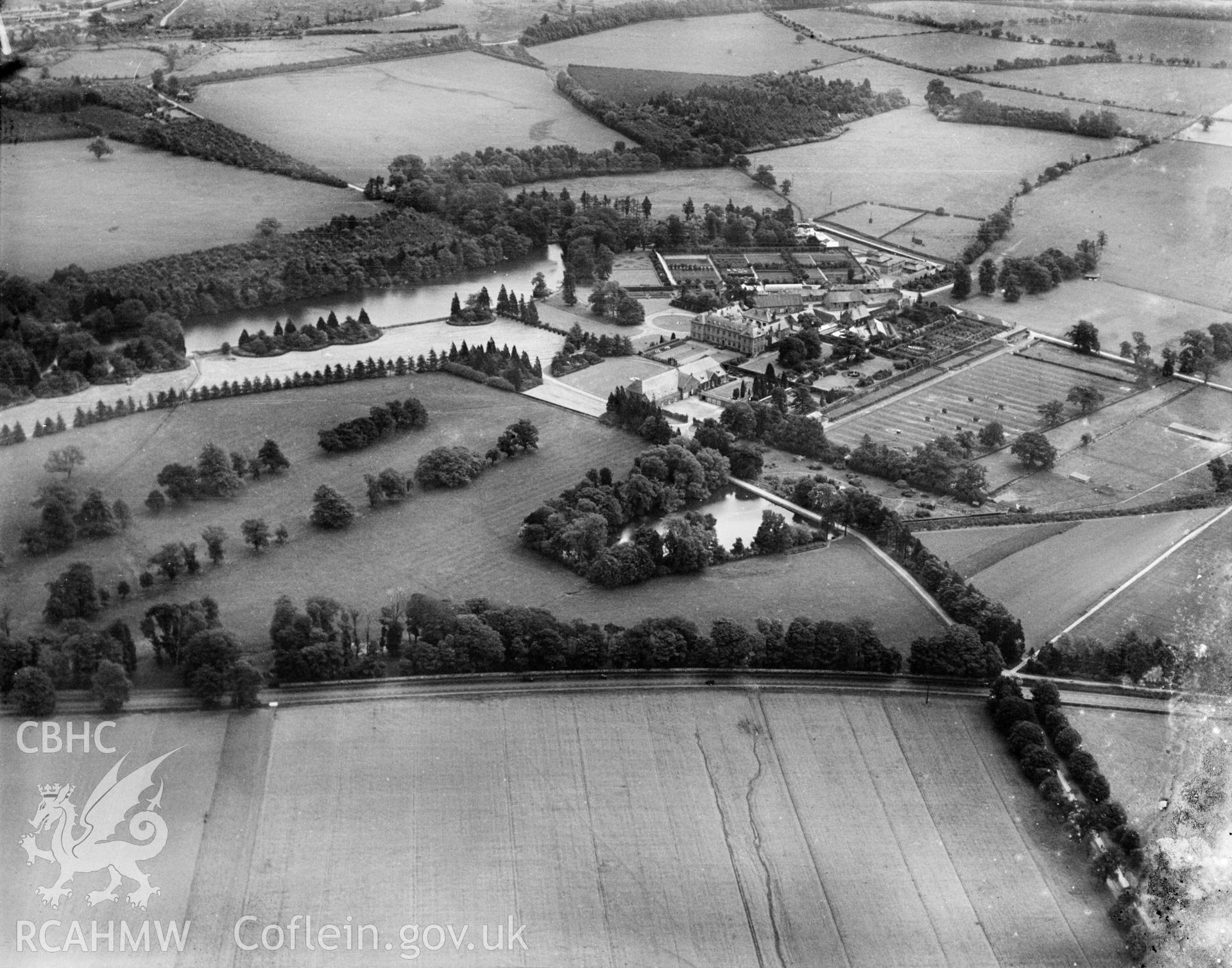 View of Tredegar Park, oblique aerial view. 5?x4? black and white glass plate negative.