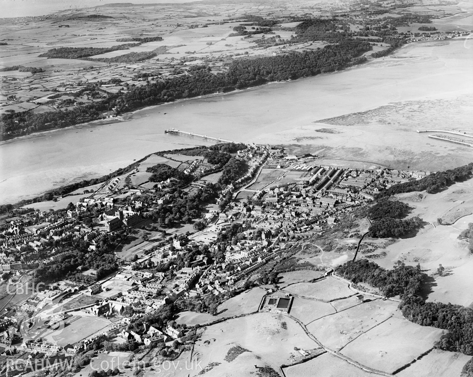 View of Bangor, oblique aerial view. 5?x4? black and white glass plate negative.