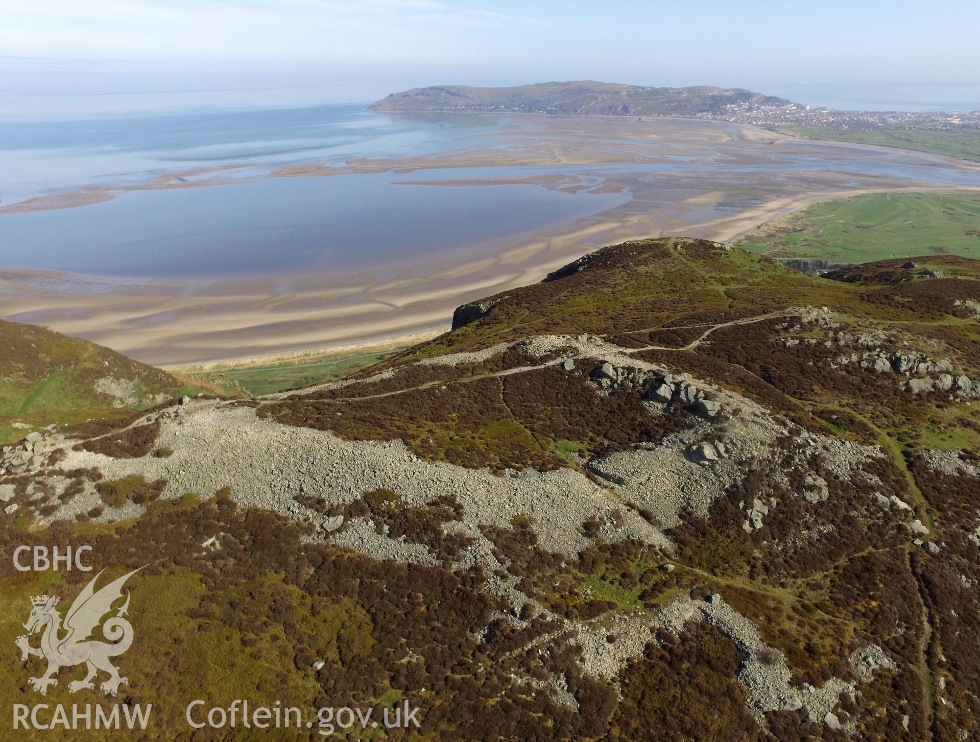 Colour photo showing view of Castell Caer Seion, Conwy Mountain, taken by Paul R. Davis, 19th April 2018.