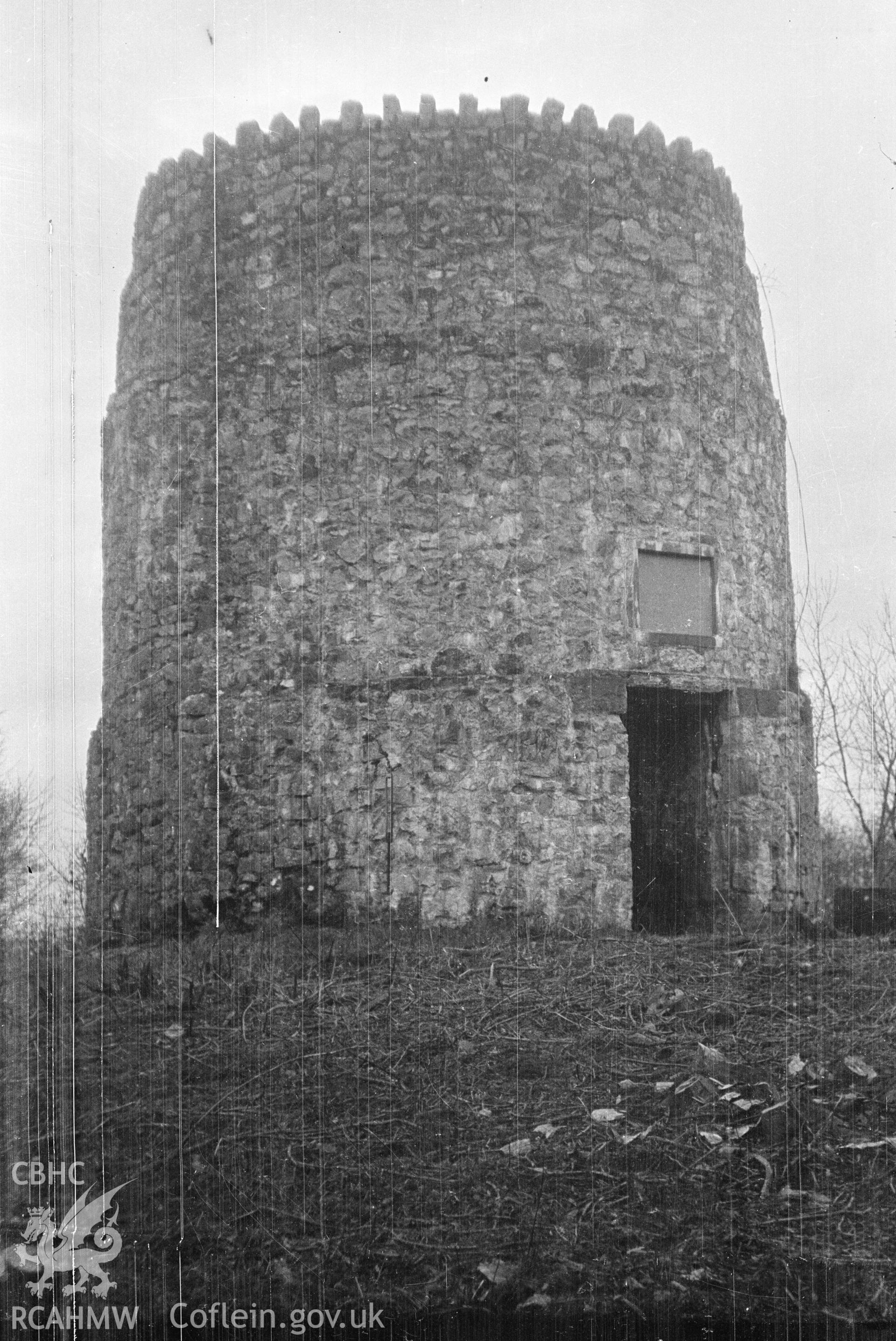 Digital copy of a nitrate negative showing The Tower, Coed y Garreg.