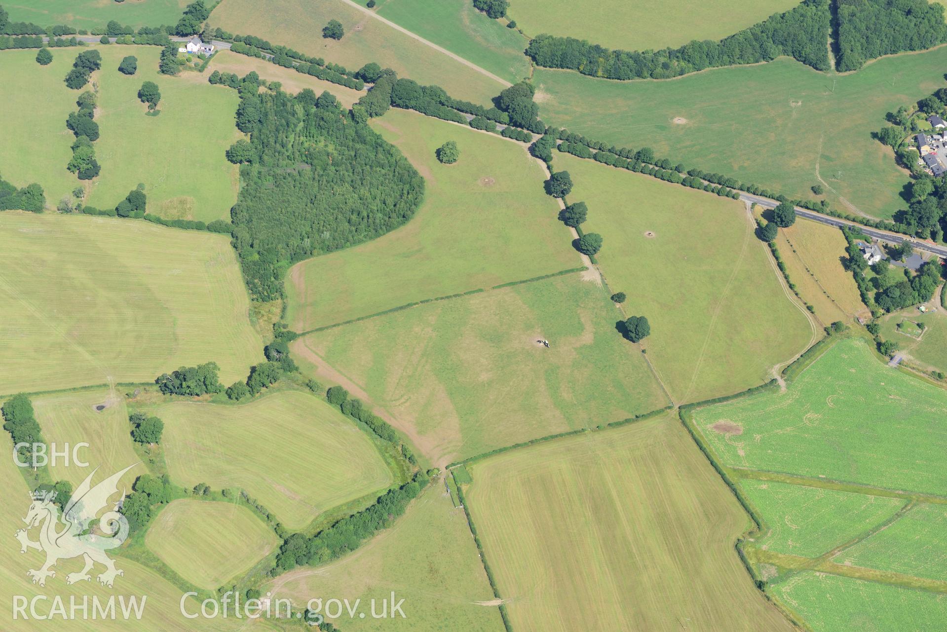Royal Commission aerial photography of cropmarks of Llanfor Roman fort taken on 19th July 2018 during the 2018 drought.