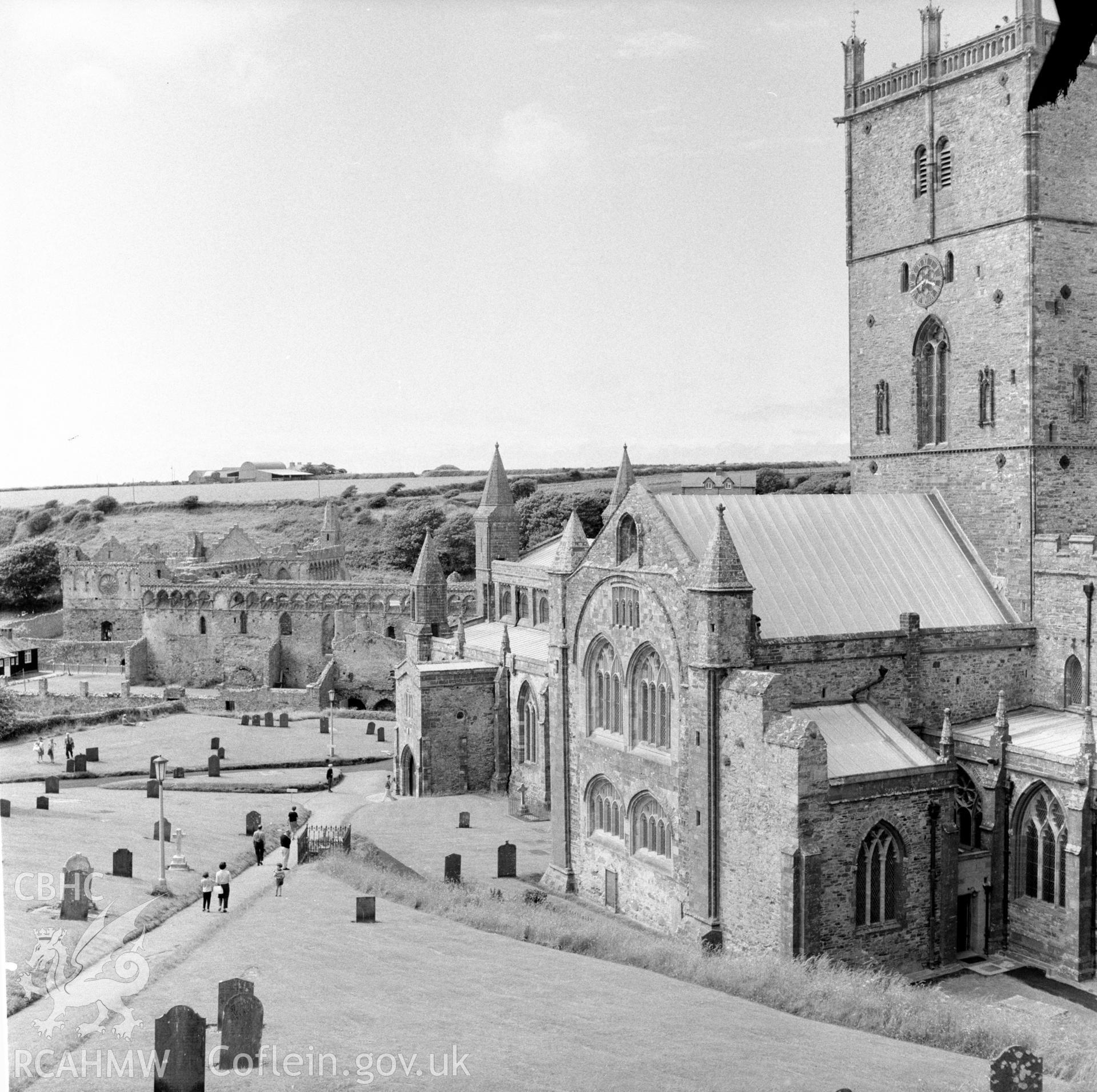 Digital copy of an acetate negative showing St Davids Cathedral, 13th September 1967.