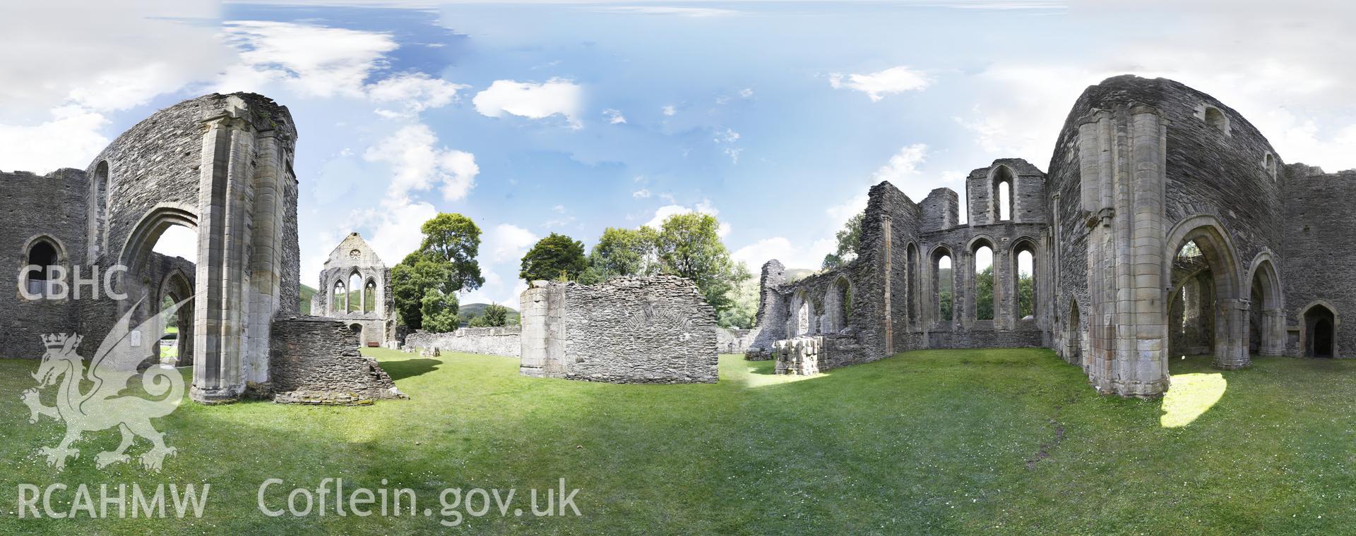 Reduced resolution .tiff file of stitched images in the east end of the abbey church at Valle Crucis Abbey, carried out by Sue Fielding and Rita Singer, July 2017. Produced through European Travellers to Wales project.