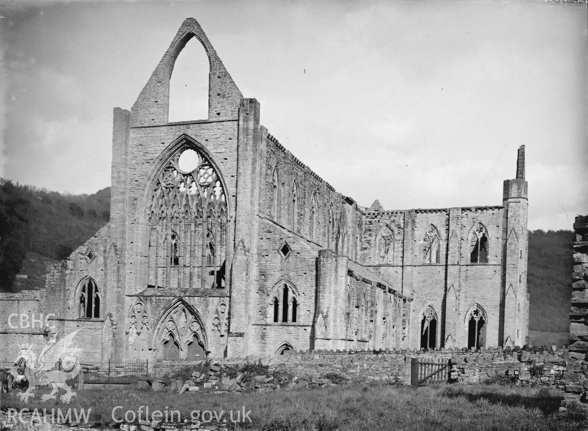 Digital copy of a photograph showing the west front of Tintern Abbey taken by F H Crossley.
