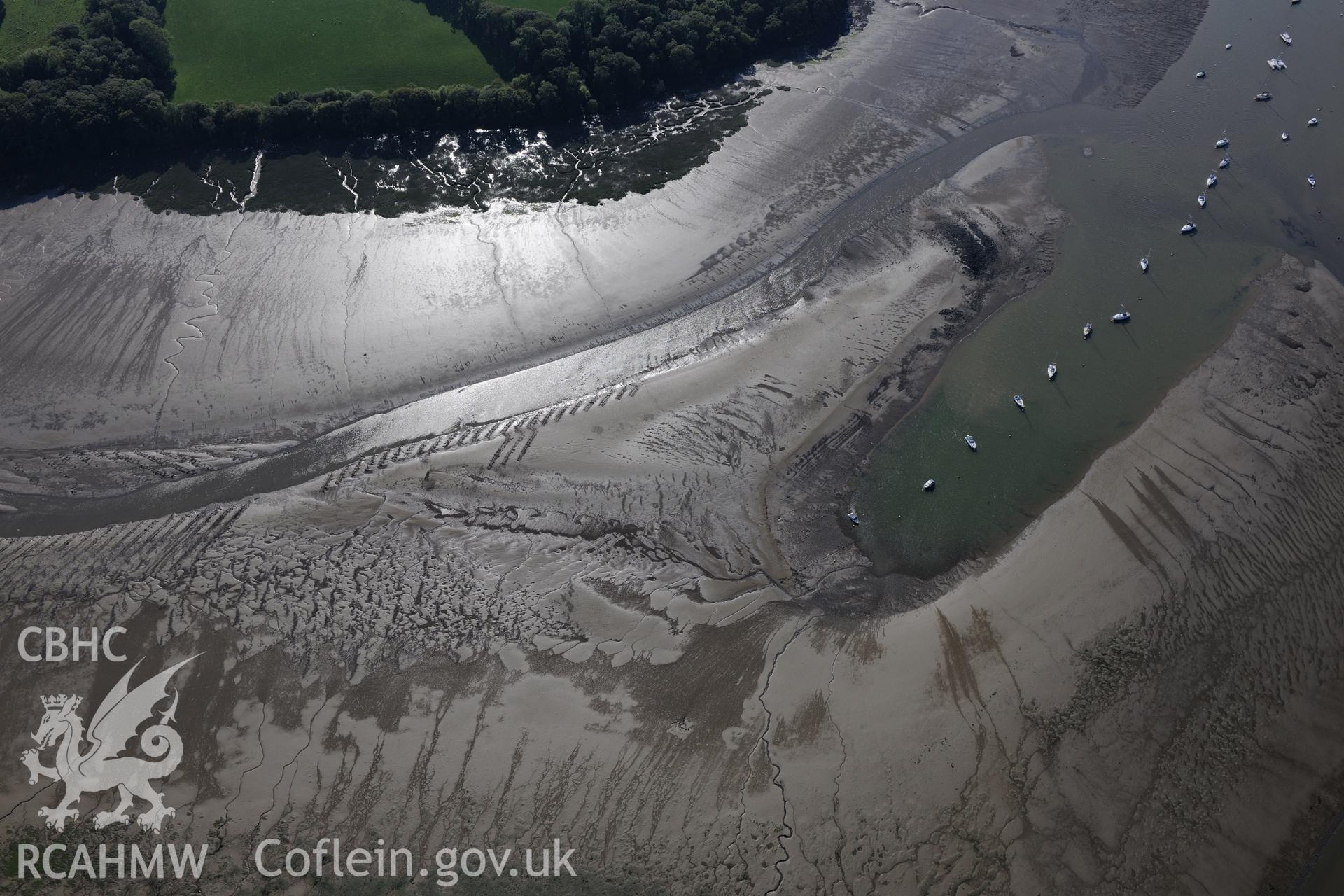 Black Mixon Pool, Cresswell River, Lawrenny, north east of Pembroke Dock. Oblique aerial photograph taken during the Royal Commission's programme of archaeological aerial reconnaissance by Toby Driver on 30th September 2015.