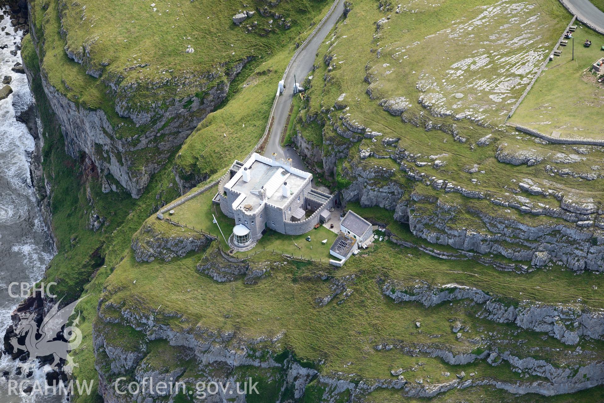 Great Orme Lighthouse. Oblique aerial photograph taken during the Royal Commission's programme of archaeological aerial reconnaissance by Toby Driver on 30th July 2015.