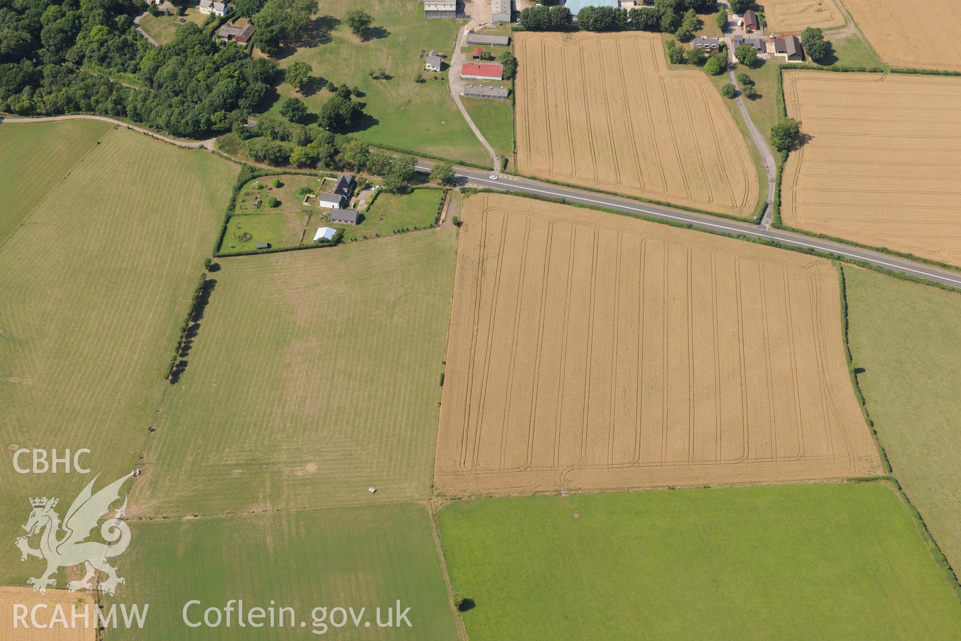 Killcrow Hill Roman marching camp, north east of Caldicot. Oblique aerial photograph taken during the Royal Commission?s programme of archaeological aerial reconnaissance by Toby Driver on 1st August 2013.
