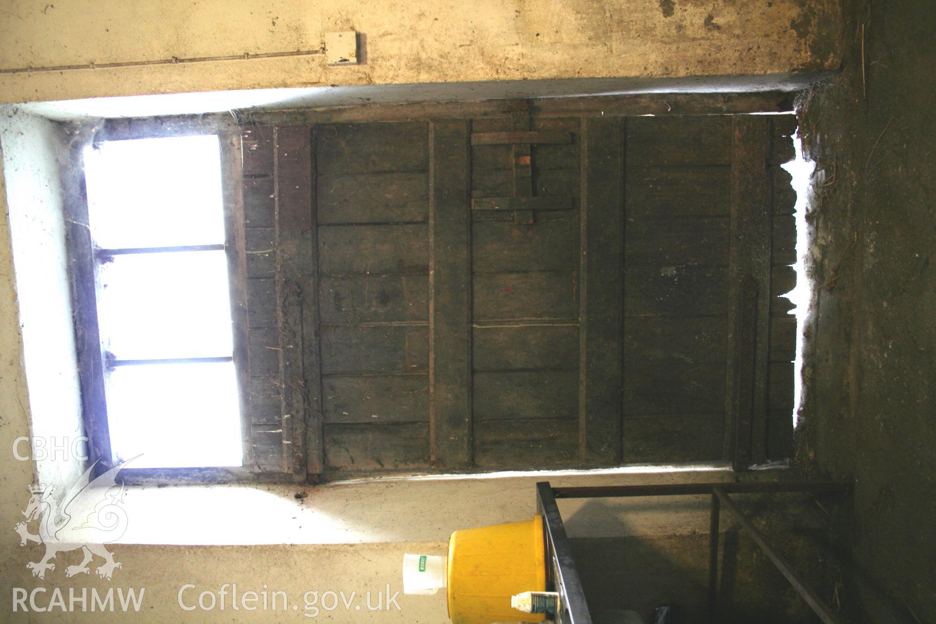 Interior view of wooden door. Photographic survey of the northern range of cattle-shelters at Tan-y-Graig Farm, Llanfarian, conducted by Geoff Ward and John Wiles, 11th December 2006.