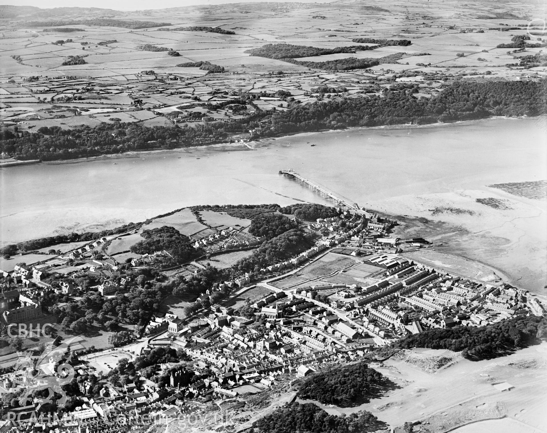 View of Bangor, oblique aerial view. 5?x4? black and white glass plate negative.