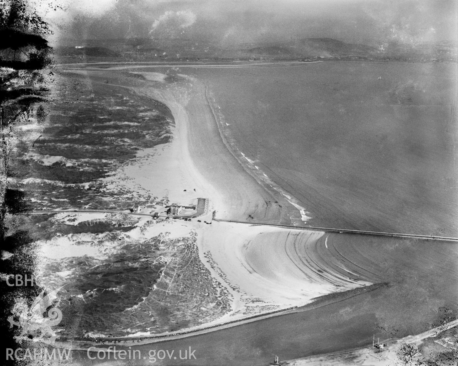 View of coast at Aberavon, oblique aerial view. 5?x4? black and white glass plate negative.