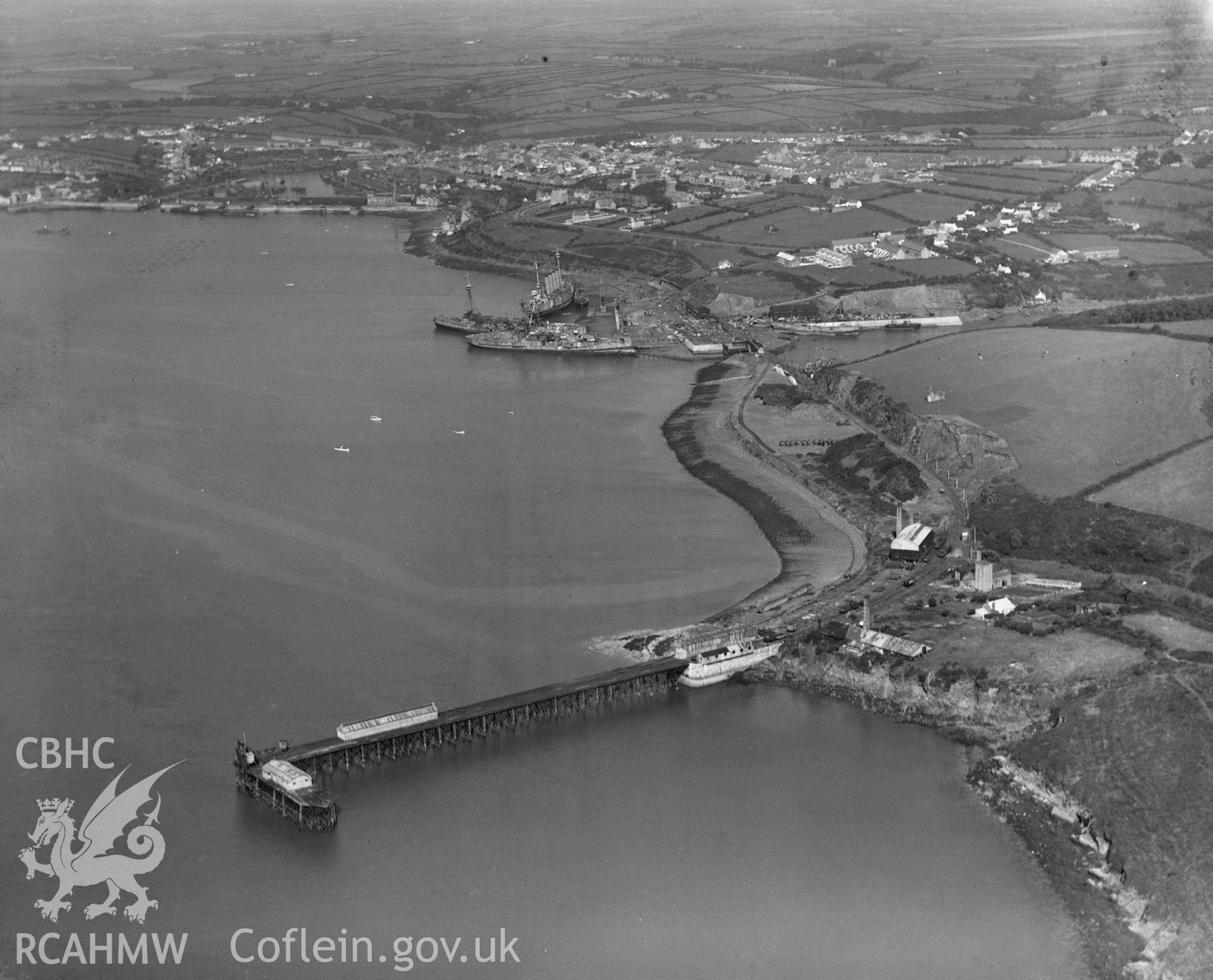 View of Milford Haven, oblique aerial view. 5?x4? black and white glass plate negative.