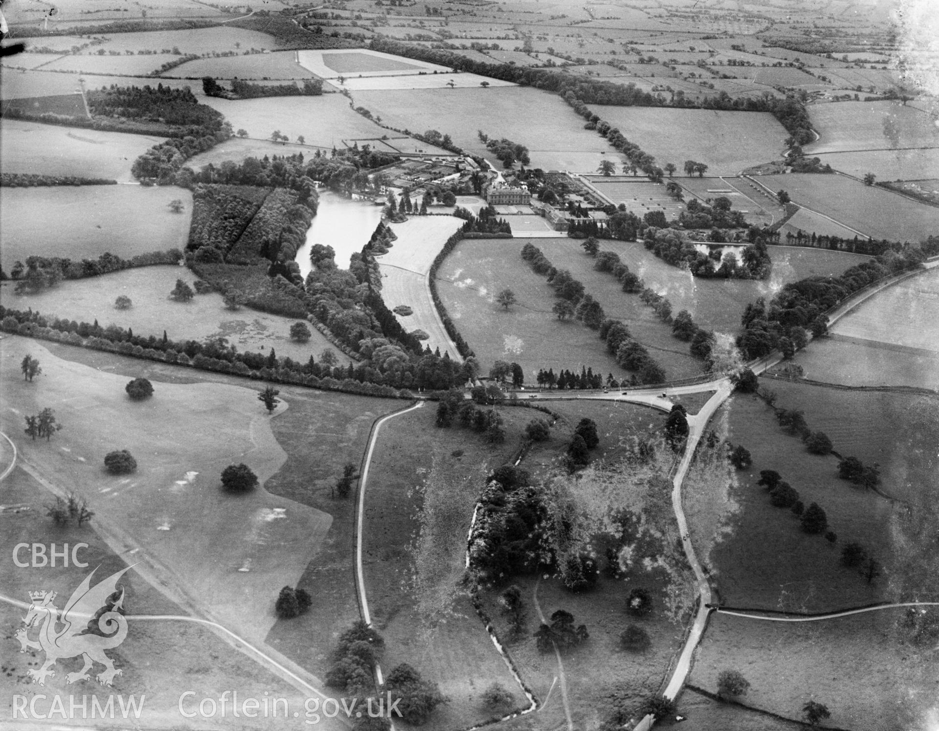 View of Tredegar Park, oblique aerial view. 5?x4? black and white glass plate negative.