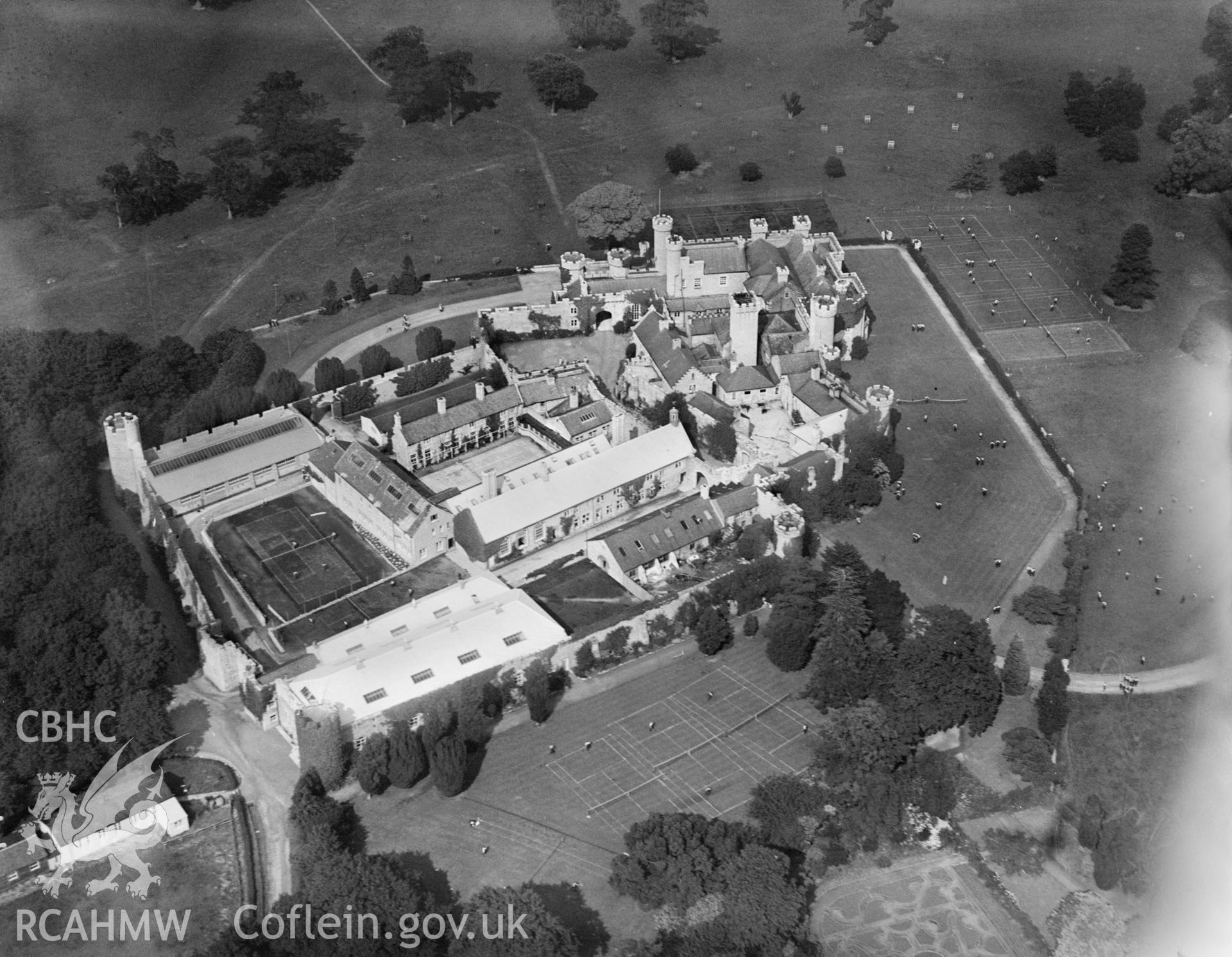 Bodelwyddan Castle, oblique aerial view. 5?x4? black and white glass plate negative.