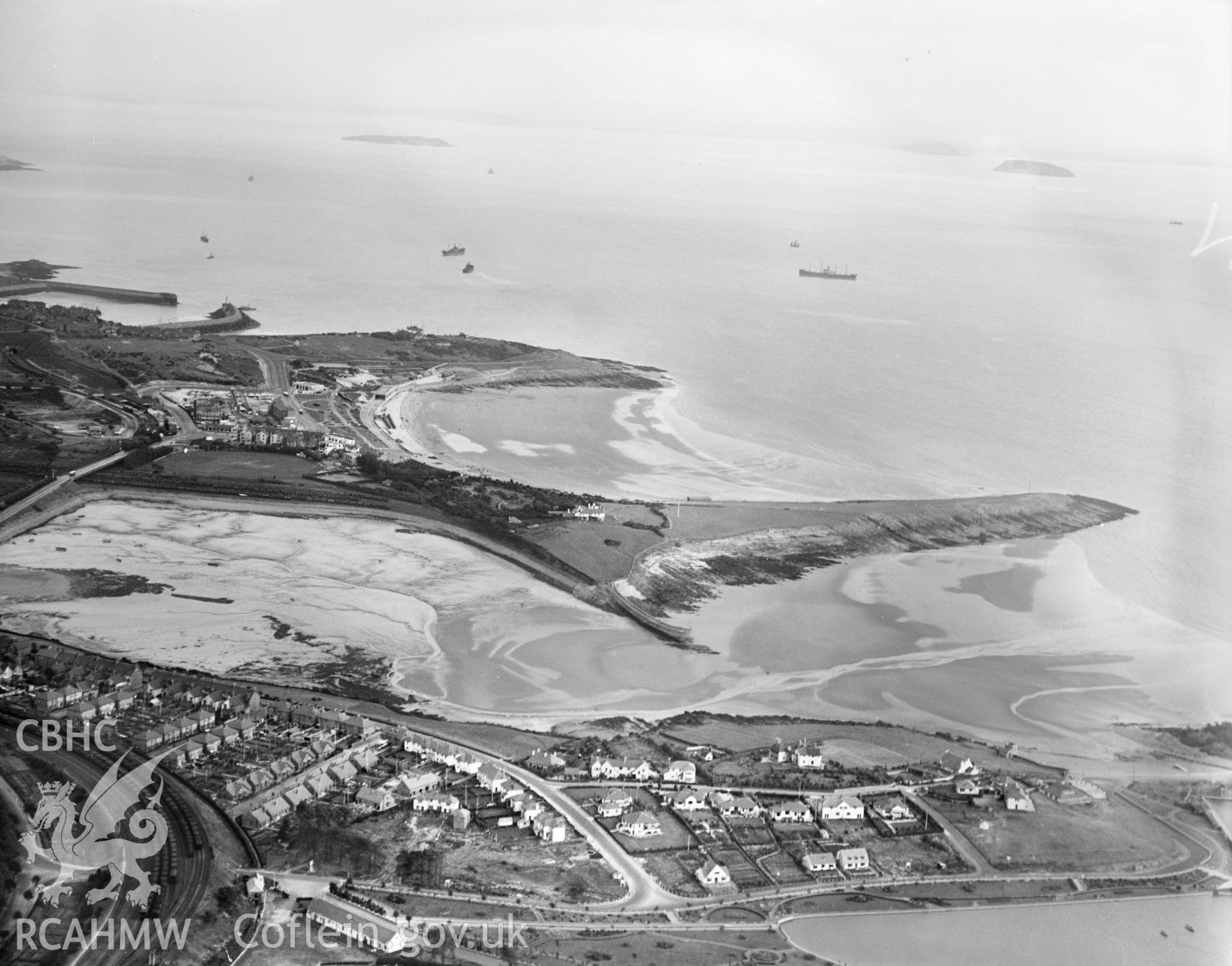 Barry, coastline and bay, oblique aerial view. 5?x4? black and white glass plate negative.