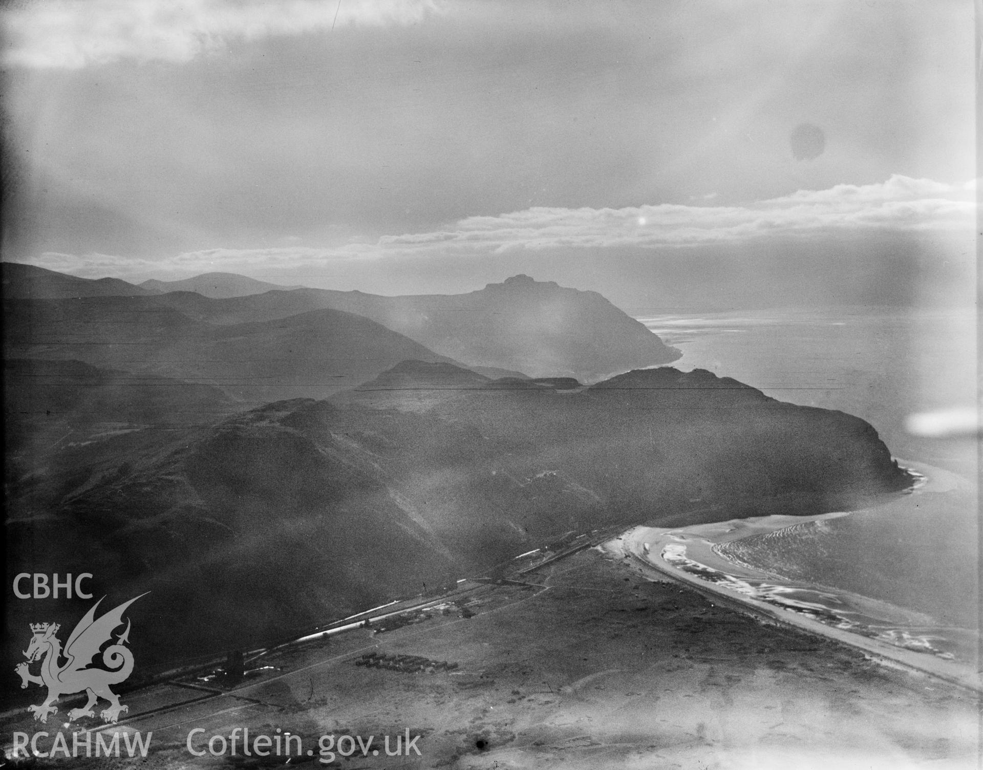 Distant view of Conwy showing Conwy mountain, oblique aerial view. 5?x4? black and white glass plate negative.