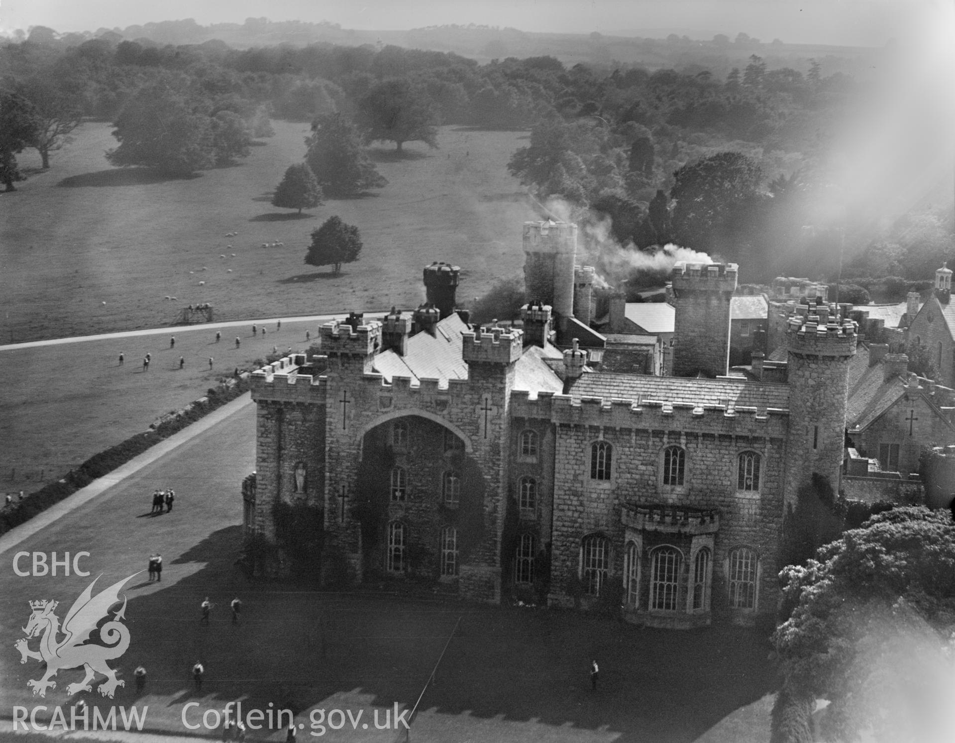 Bodelwyddan Castle, oblique aerial view. 5?x4? black and white glass plate negative.