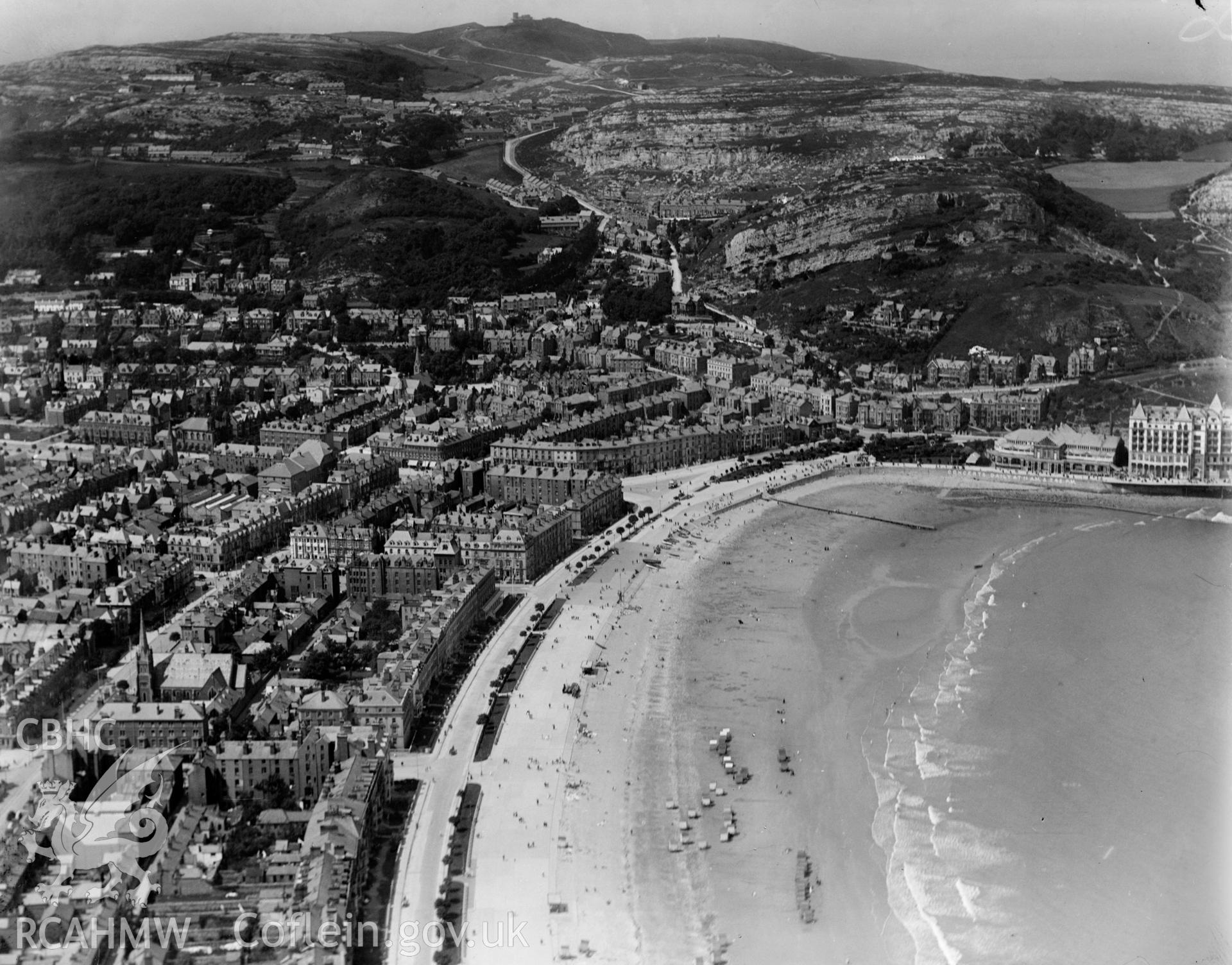 View of Llandudno, oblique aerial view. 5?x4? black and white glass plate negative.