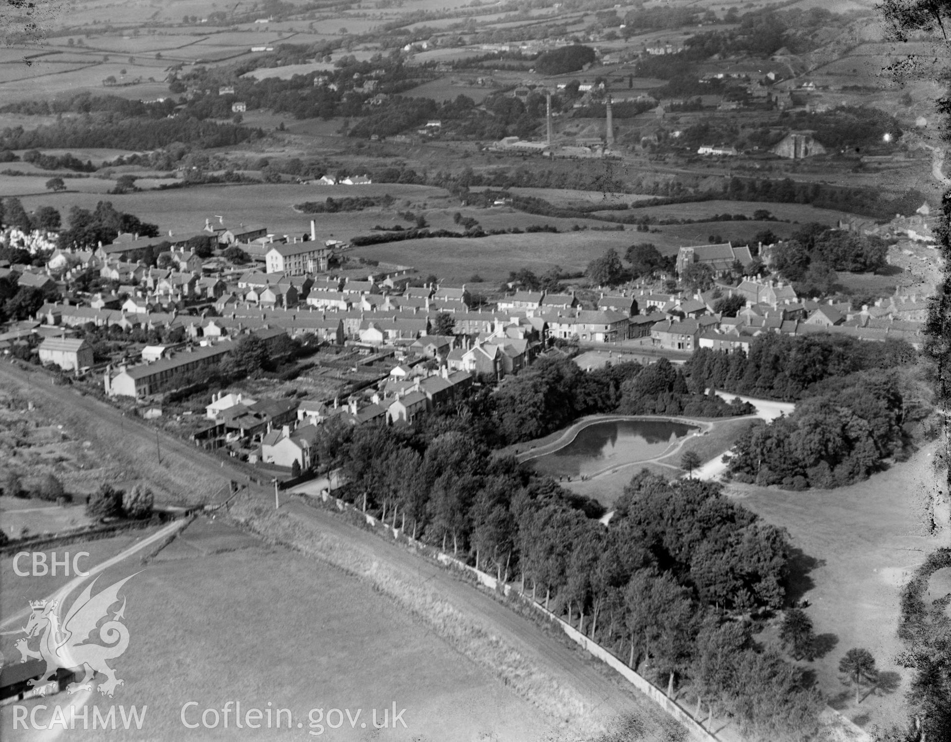 View of Aberdare, oblique aerial view. 5?x4? black and white glass plate negative.
