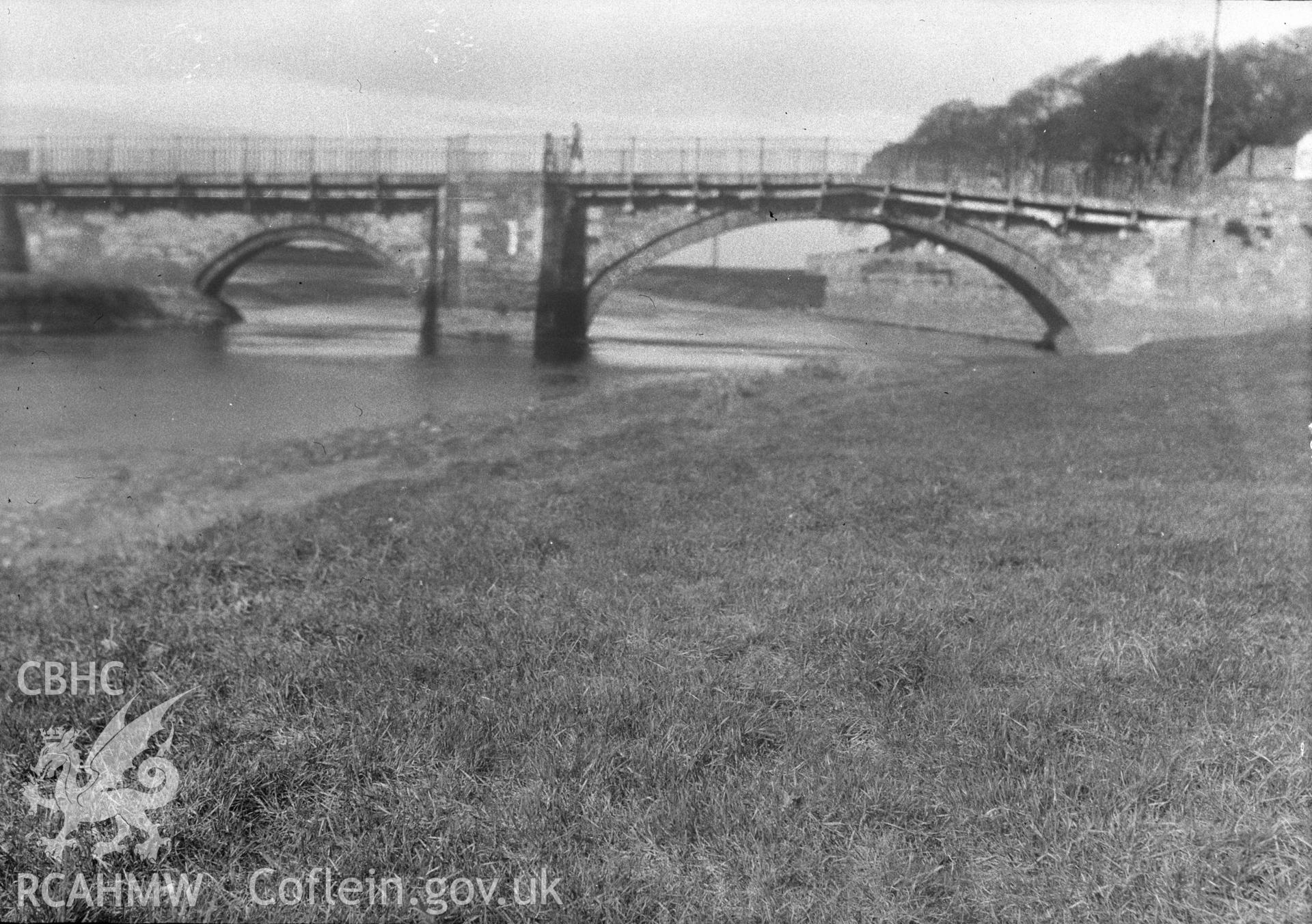 Digital copy of a nitrate negative showing the bridge at Rhuddlan, taken by Leonard Monroe, 1940's.