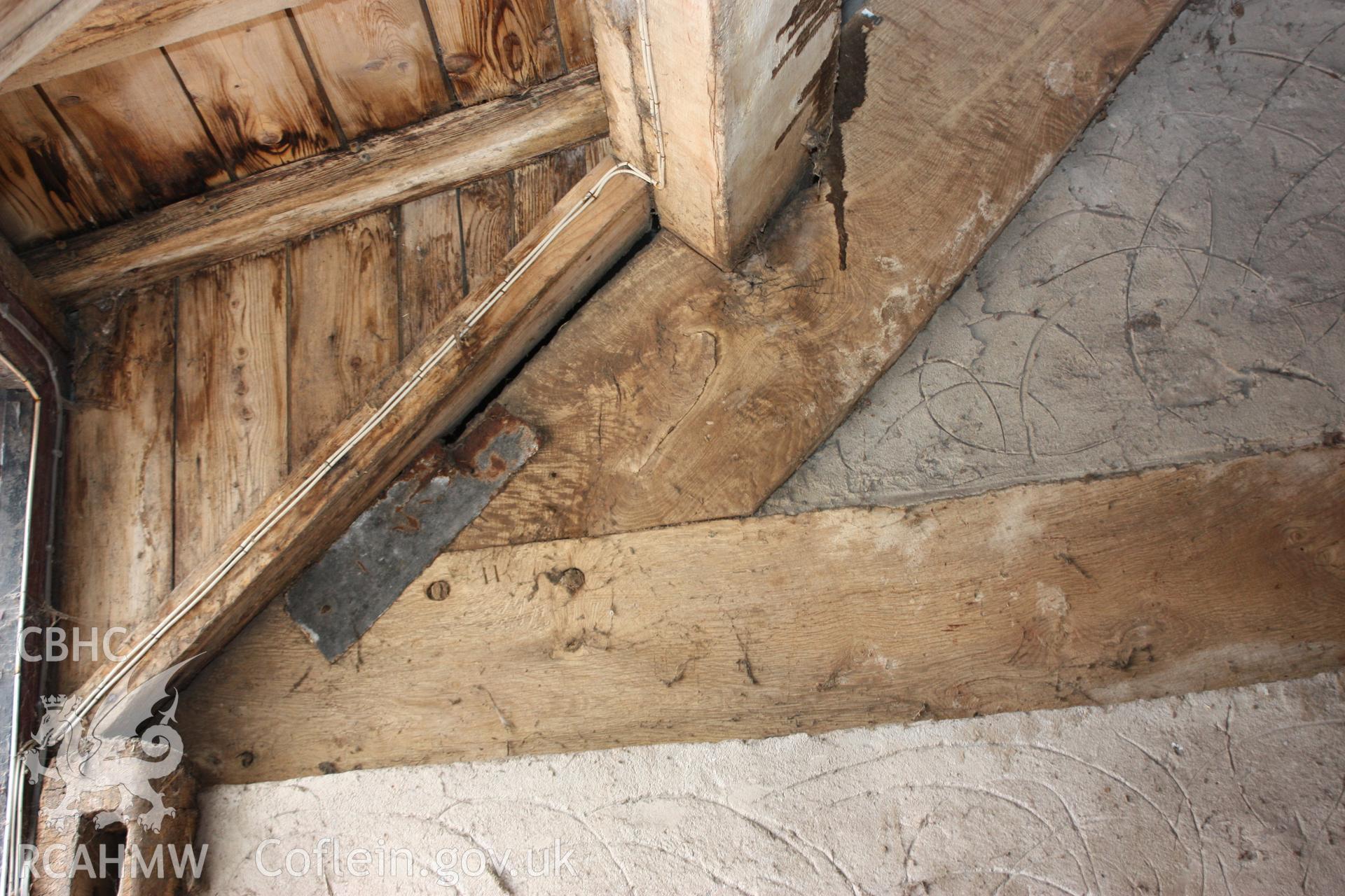 Interior wooden detail at Maes Mawr. Photographic survey of Marian Mawr in Cwm, Denbighshire by Geoff Ward on 20th August 2010.