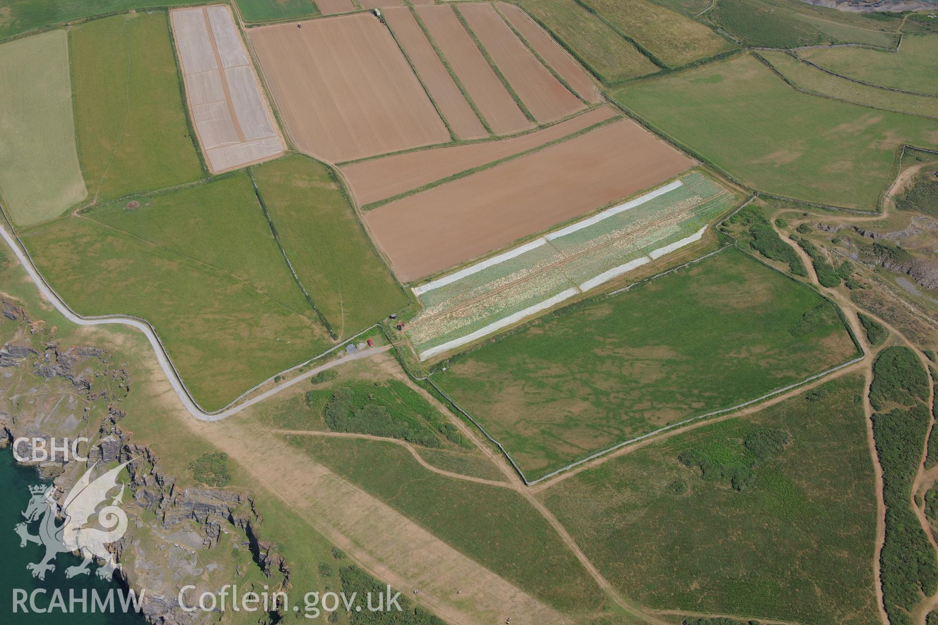 'The Vile' Rhossili field system with geological parch marks. Oblique aerial photograph taken during the Royal Commission?s programme of archaeological aerial reconnaissance by Toby Driver on 16th July 2013.